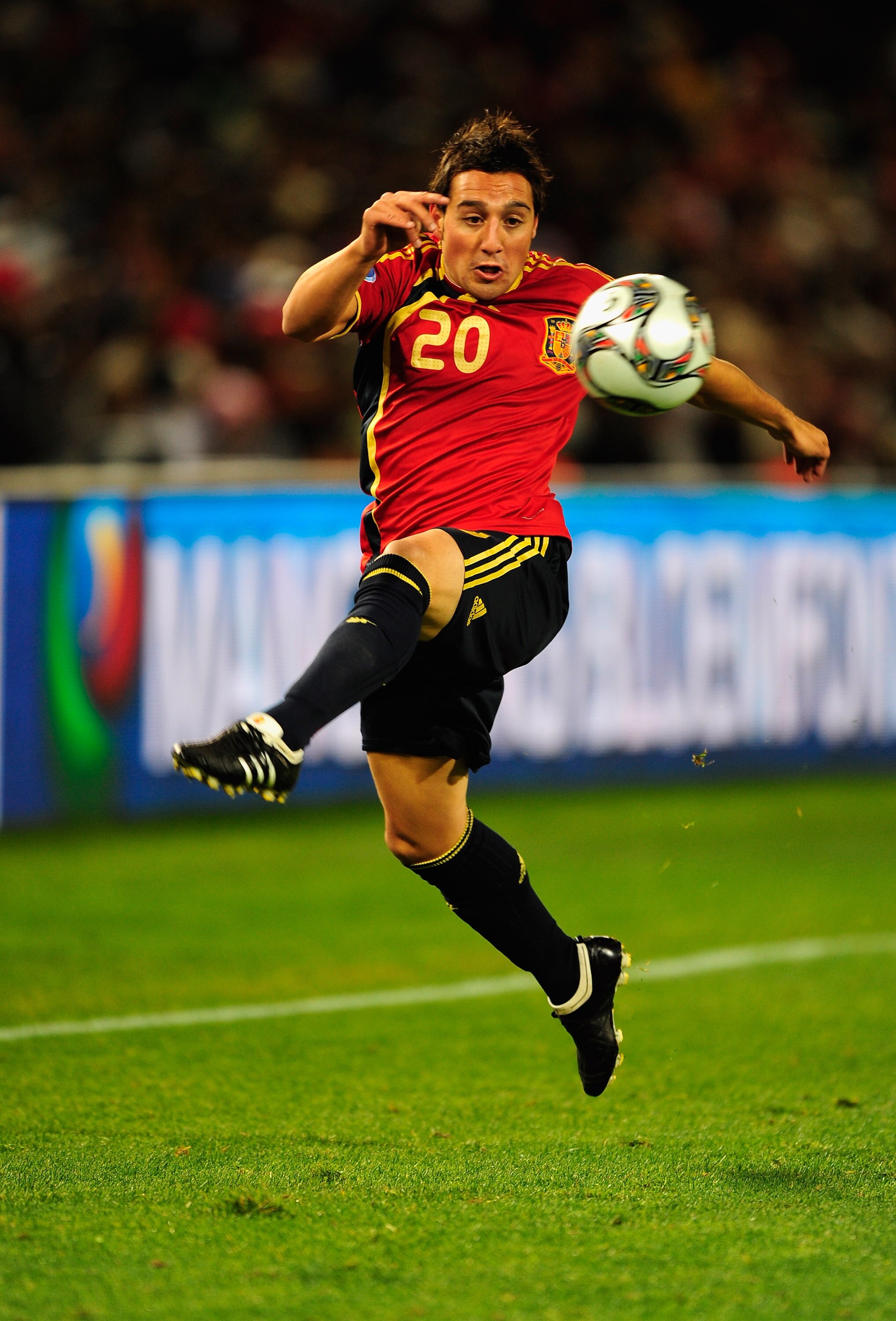 BLOEMFONTEIN, SOUTH AFRICA - JUNE 24:  Santi Cazorla of Spain runs with the ball during the FIFA Confederations Cup Semi Final match between Spain and USA at Free State Stadium on June 24, 2009 in Bloemfontein, South Africa.  (Photo by Jamie McDonald/Gett