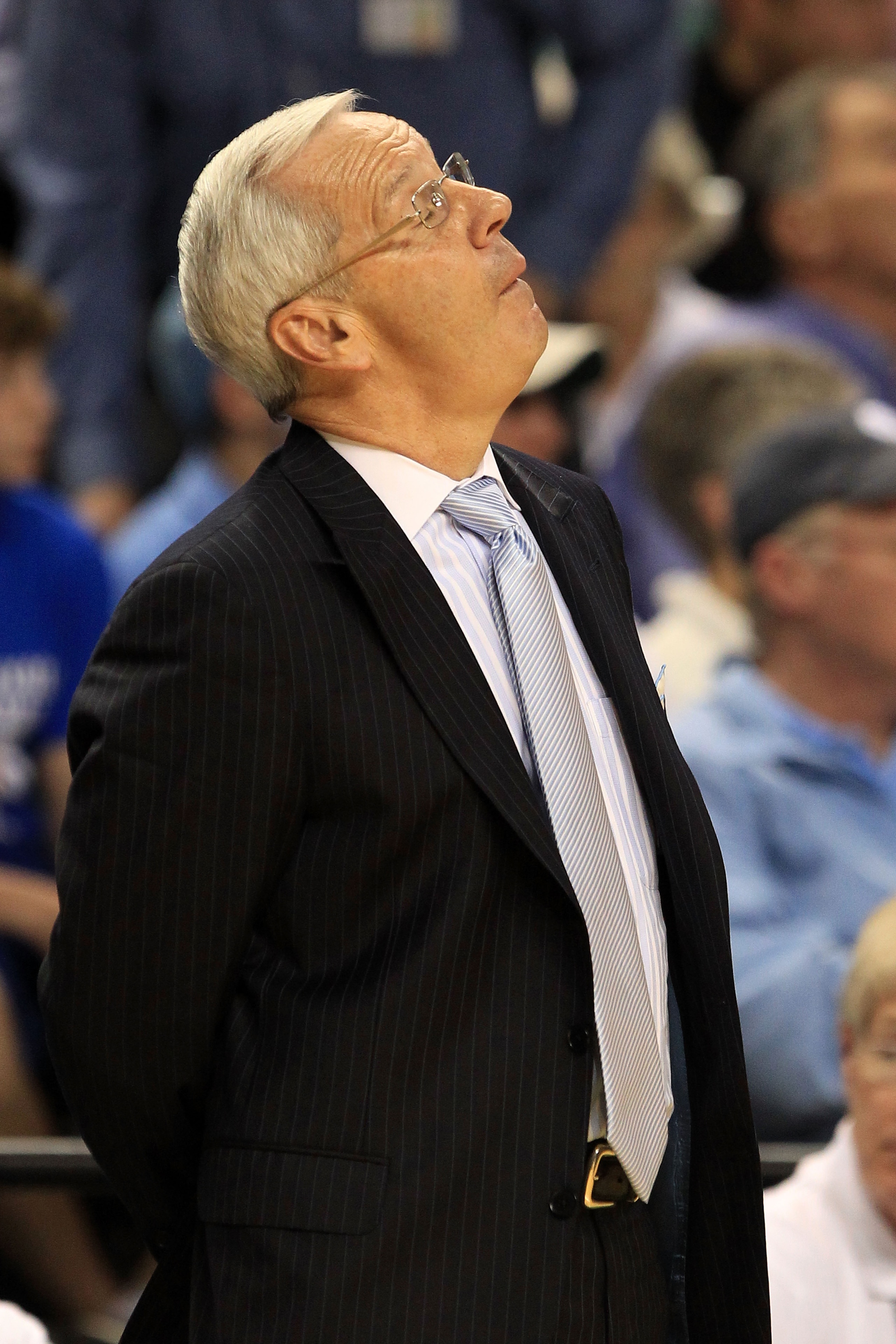 GREENSBORO, NC - MARCH 13:  Head coach Roy Williams of the North Carolina Tar Heels looks on while playing the Duke Blue Devils during the second half in the championship game of the 2011 ACC men's basketball tournament at the Greensboro Coliseum on March
