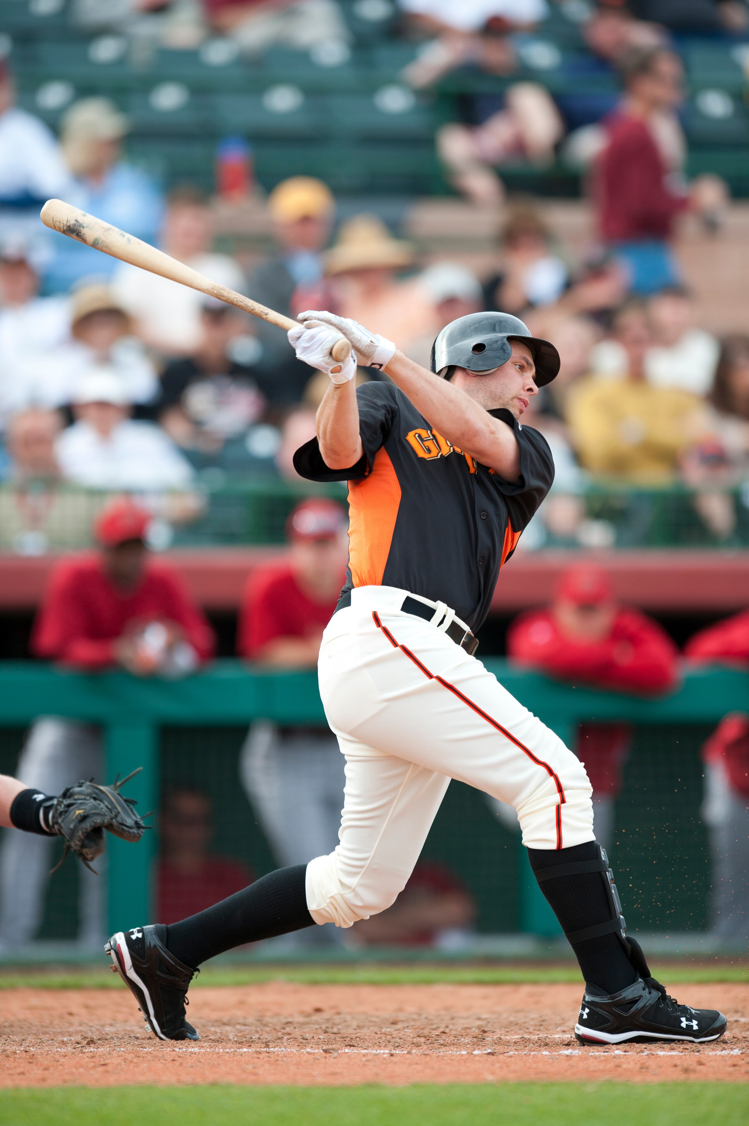 SCOTTSDALE, AZ - FEBRUARY 25: Brandon Belt #9 of the San Francisco Giants bats during a spring training game against the Arizona Diamondbacks at Scottsdale Stadium on February 25, 2011 in Scottsdale, Arizona. (Photo by Rob Tringali/Getty Images)