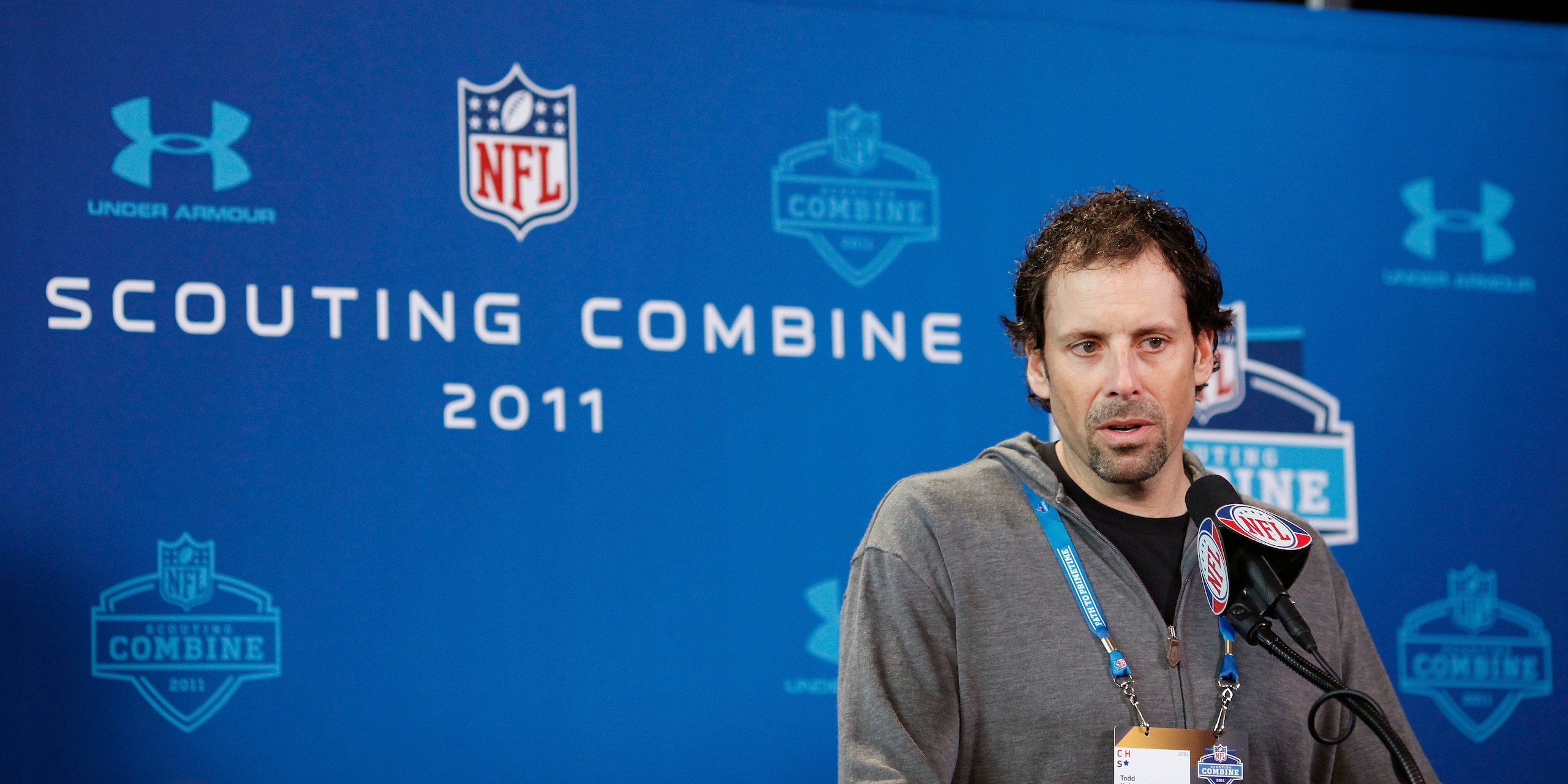INDIANAPOLIS, IN - FEBRUARY 25: Kansas City Chiefs head coach Todd Haley answers questions during a media session at the 2011 NFL Scouting Combine at Lucas Oil Stadium on February 25, 2011 in Indianapolis, Indiana. (Photo by Joe Robbins/Getty Images)