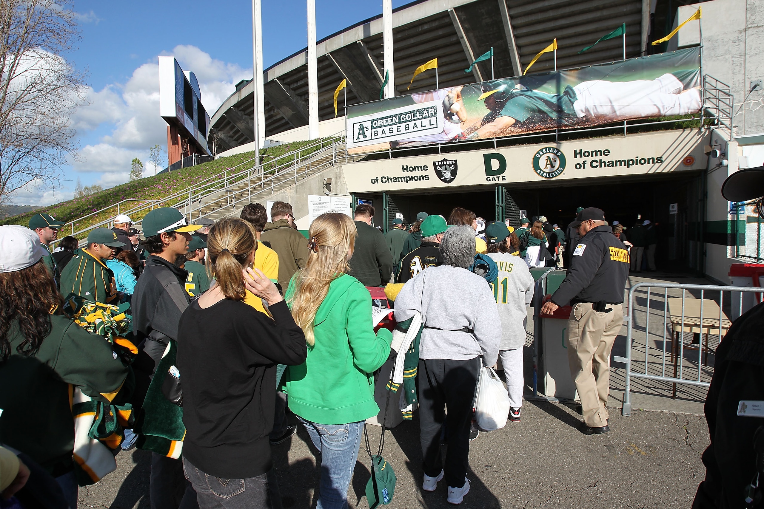 OAKLAND, CA - APRIL 05: Fans enter the stadium before the Oakland Athletics and the Seattle Mariners Opening Day game at the Oakland-Alameda County Coliseum on April 5, 2010 in Oakland, California. (Photo by Jed Jacobsohn/Getty Images) OAKLAND, CA - APRIL 05: Fans enter the stadium before the Oakland Athletics and the Seattle Mariners Opening Day game at the Oakland-Alameda County Coliseum on April 5, 2010 in Oakland, California. (Photo by Jed Jacobsohn/Getty Images)