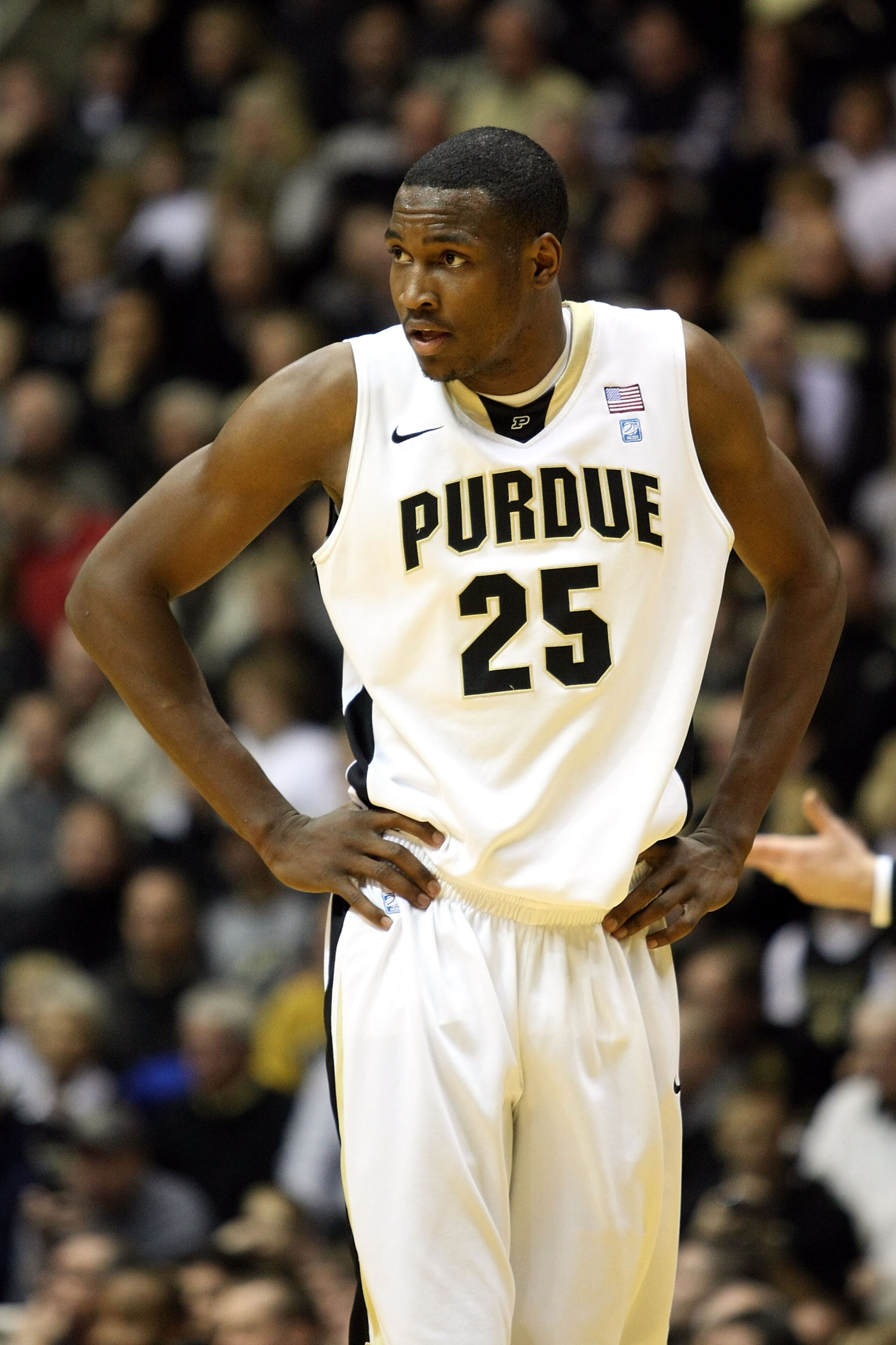 WEST LAFAYETTE, IN - JANUARY 09: JaJuan Johnson #25 of the Purdue Boilermakers looks on against the Iowa Hawkeyes at Mackey Arena on January 9, 2011 in West Lafayette, Indiana. Purdue won 75-52. (Photo by Chris Chambers/Getty Images) WEST LAFAYETTE, IN - JANUARY 09: JaJuan Johnson #25 of the Purdue Boilermakers looks on against the Iowa Hawkeyes at Mackey Arena on January 9, 2011 in West Lafayette, Indiana. Purdue won 75-52. (Photo by Chris Chambers/Getty Images)
