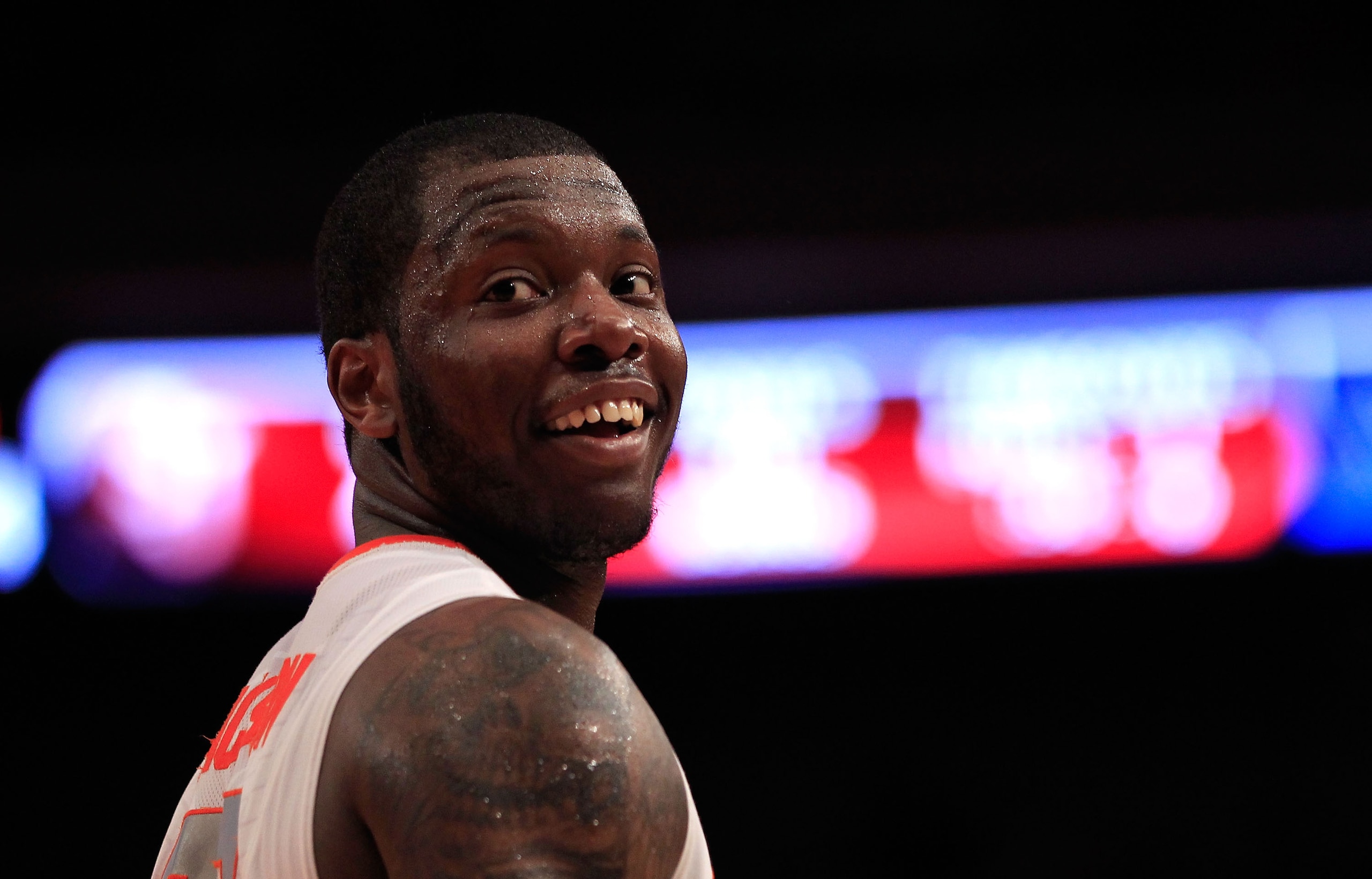 NEW YORK, NY - MARCH 10: Rick Jackson #00 of the Syracuse Orange smiles after a play late in the game against the St. John's Red Storm during the quarterfinals of the 2011 Big East Men's Basketball Tournament presented by American Eagle Outfitters at Mad NEW YORK, NY - MARCH 10: Rick Jackson #00 of the Syracuse Orange smiles after a play late in the game against the St. John's Red Storm during the quarterfinals of the 2011 Big East Men's Basketball Tournament presented by American Eagle Outfitters at Mad