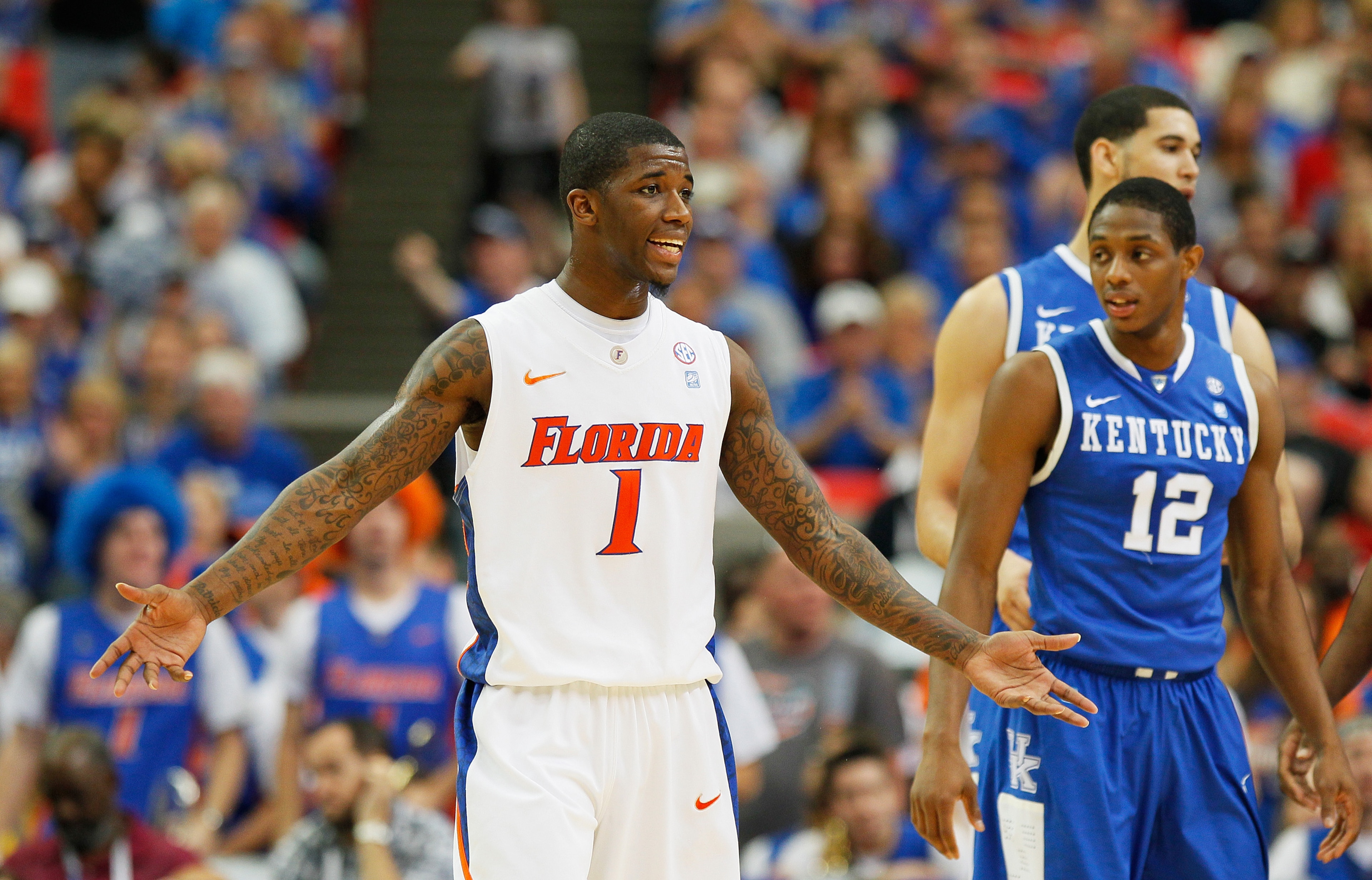 ATLANTA, GA - MARCH 13: Kenny Boynton #1 of the Florida Gators reacts during their game against the Kentucky Wildcats in the championship game of the SEC Men's Basketball Tournament at Georgia Dome on March 13, 2011 in Atlanta, Georgia. (Photo by Kevin ATLANTA, GA - MARCH 13: Kenny Boynton #1 of the Florida Gators reacts during their game against the Kentucky Wildcats in the championship game of the SEC Men's Basketball Tournament at Georgia Dome on March 13, 2011 in Atlanta, Georgia. (Photo by Kevin