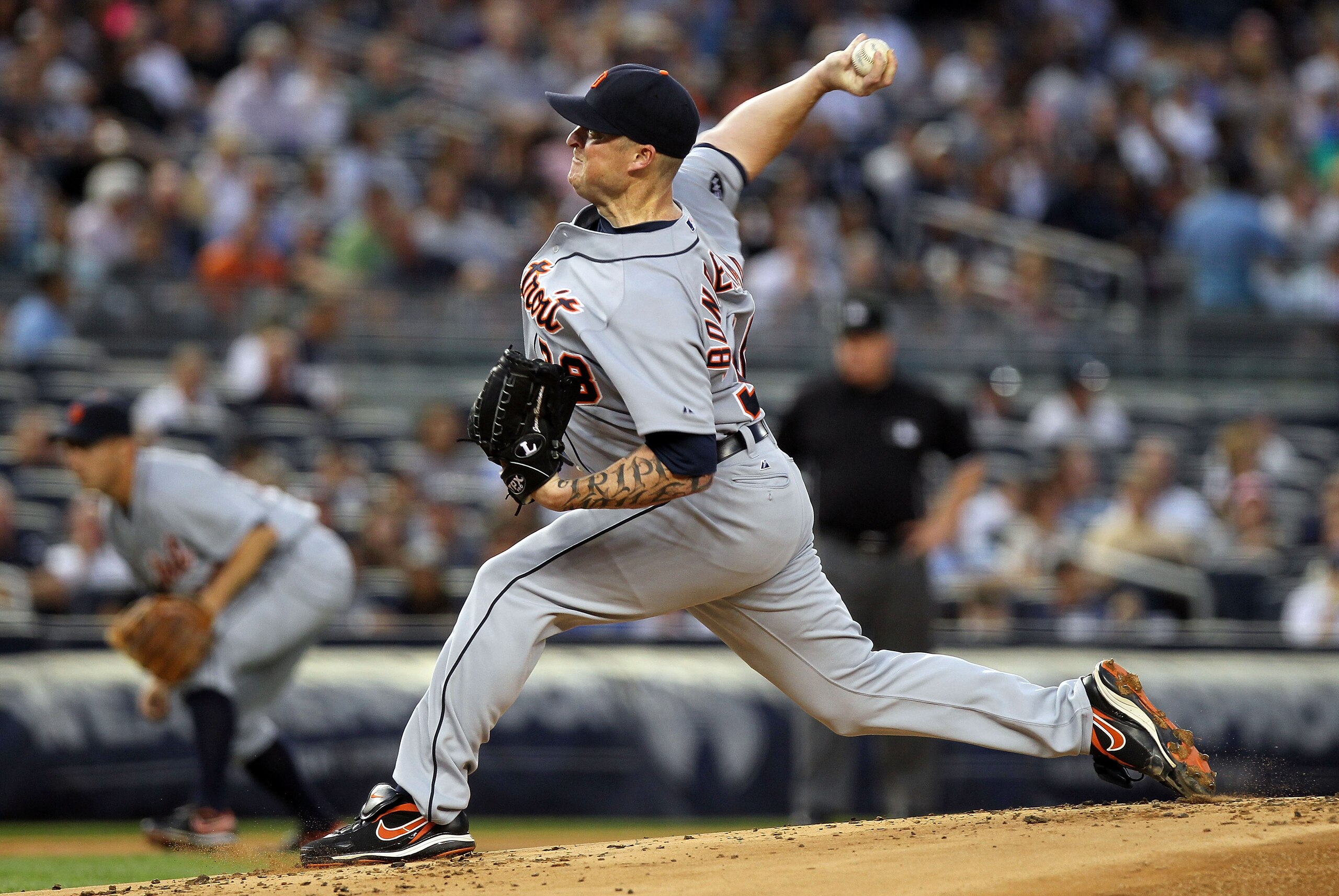 NEW YORK - AUGUST 18: Jeremy Bonderman #38 of the Detroit Tigers pitches against the New York Yankees at Yankee Stadium on August 18, 2010 in the Bronx borough of New York City. (Photo by Nick Laham/Getty Images) NEW YORK - AUGUST 18: Jeremy Bonderman #38 of the Detroit Tigers pitches against the New York Yankees at Yankee Stadium on August 18, 2010 in the Bronx borough of New York City. (Photo by Nick Laham/Getty Images)
