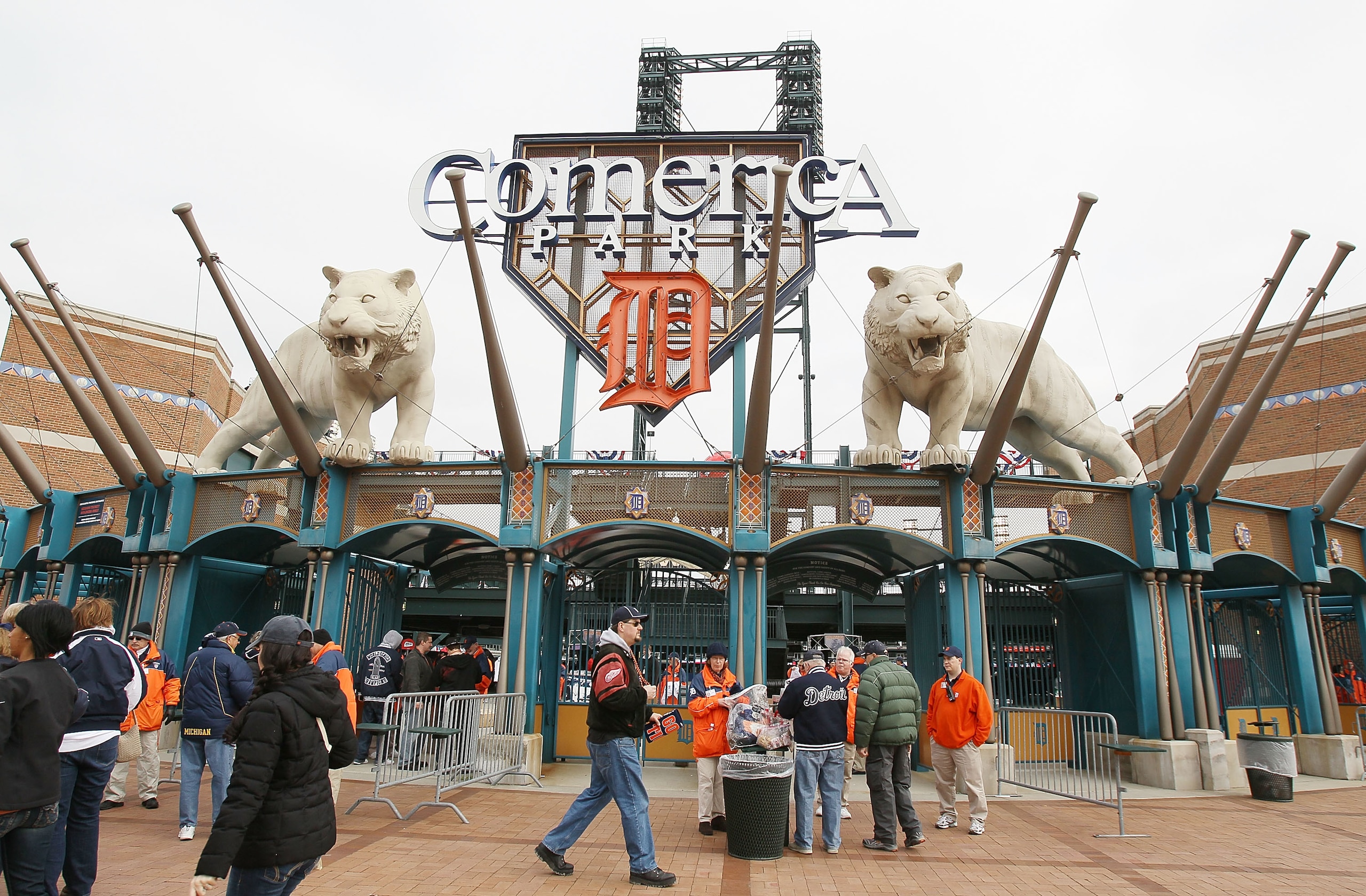 DETROIT - APRIL 09:  Fans enter the ballpark before the game between Detroit Tigers and the Cleveland Indians on April 9, 2010 during Opening Day at Comerica Park in Detroit, Michigan.  (Photo by Elsa/Getty Images)