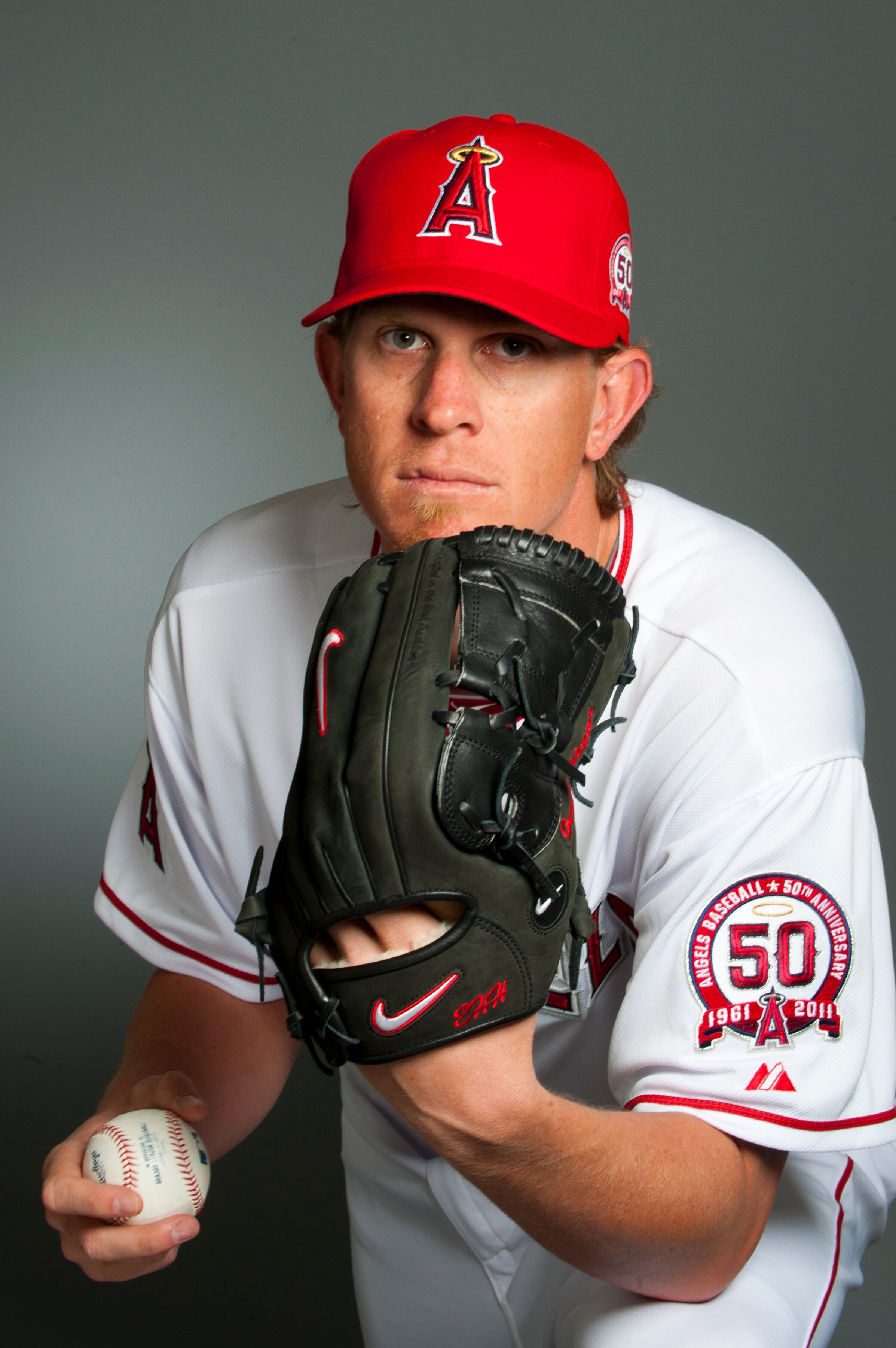 TEMPE, AZ - FEBRUARY 21: Jered Weaver #36 of the Los Angeles Angels of Anaheim poses during their photo day at Tempe Diablo Stadium on February 21, 2011 in Tempe, Arizona.  (Photo by Rob Tringali/Getty Images)