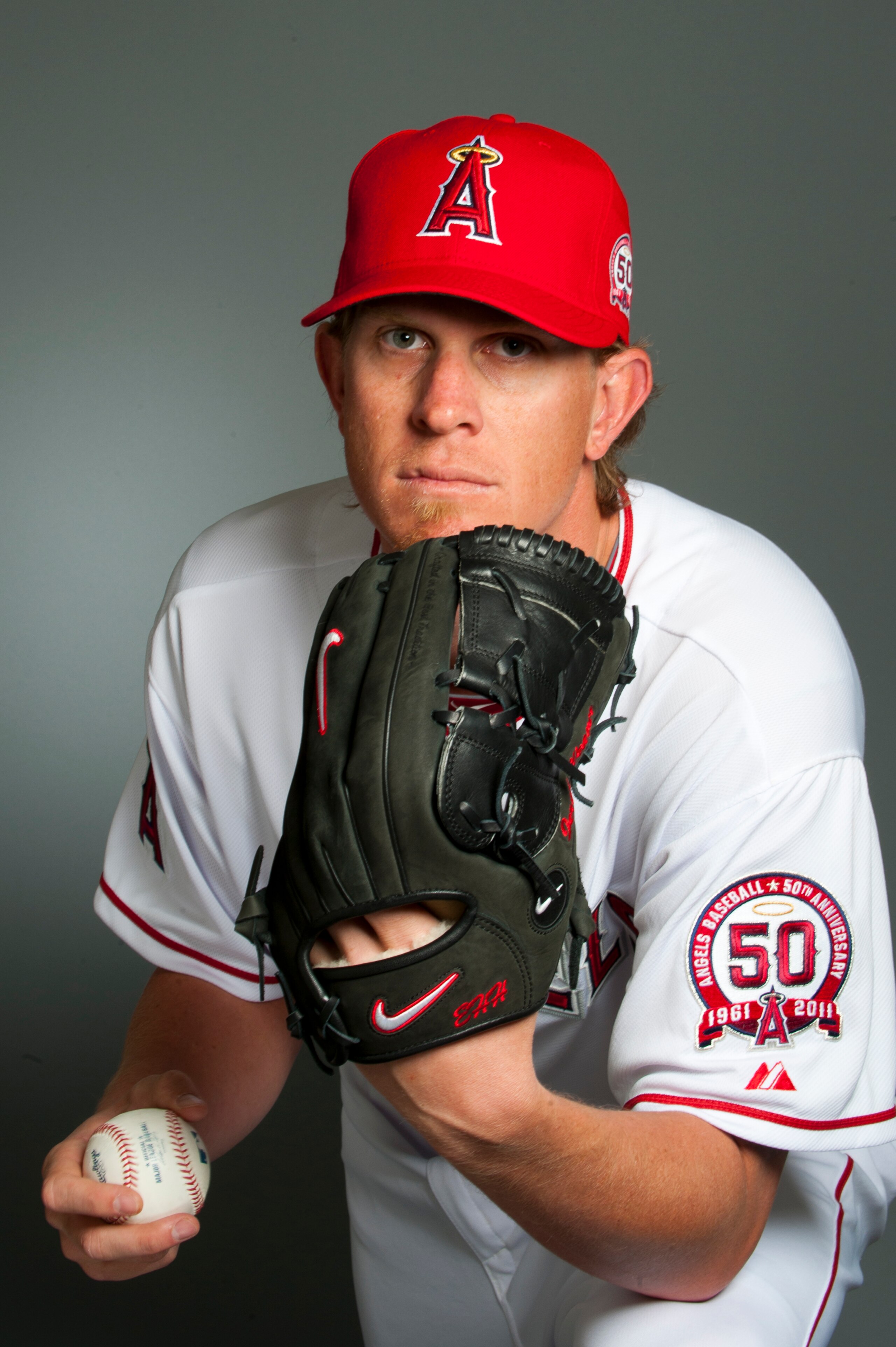 TEMPE, AZ - FEBRUARY 21: Jered Weaver #36 of the Los Angeles Angels of Anaheim poses during their photo day at Tempe Diablo Stadium on February 21, 2011 in Tempe, Arizona.  (Photo by Rob Tringali/Getty Images)