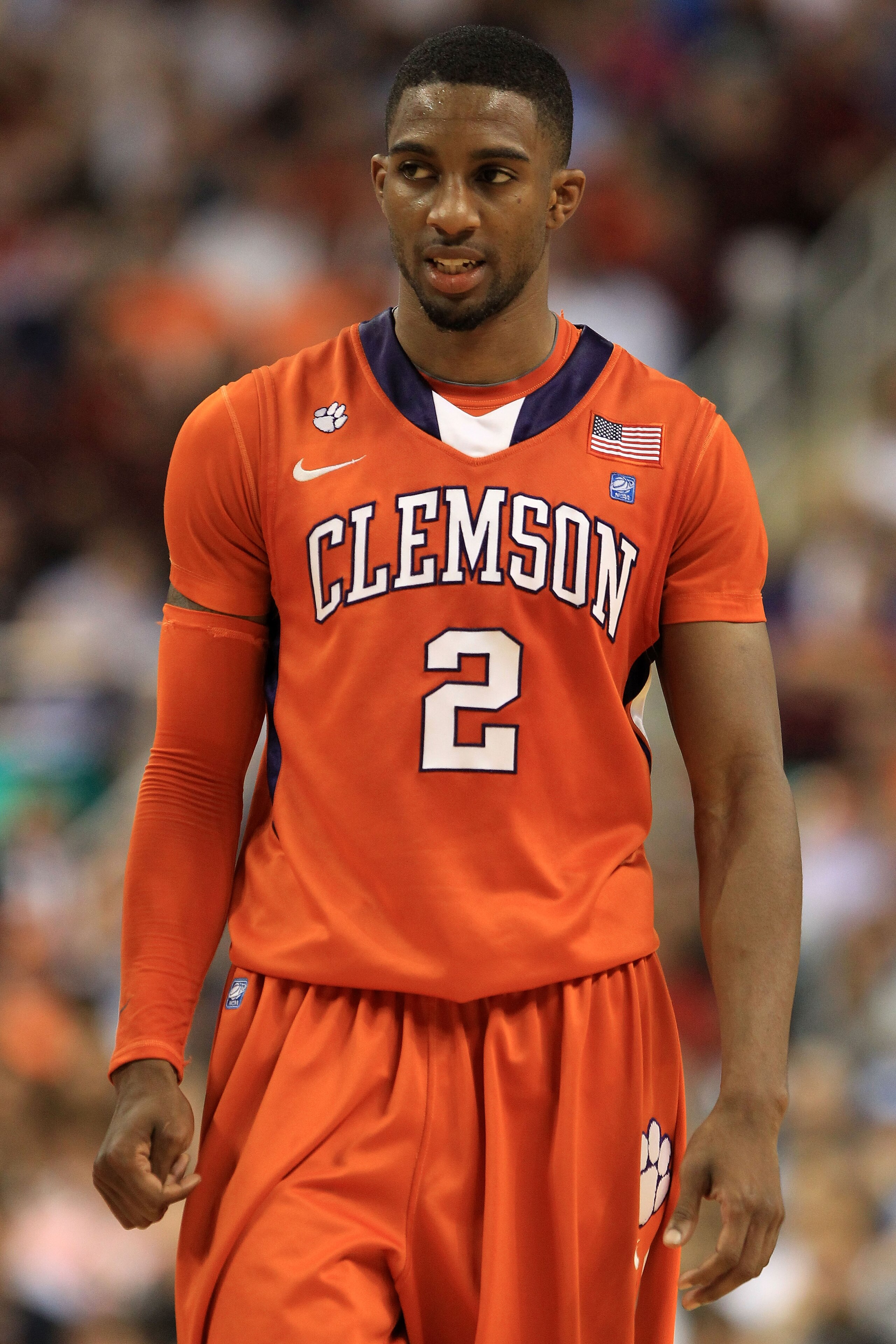 GREENSBORO, NC - MARCH 12: Demontez Stitt #2 of the Clemson Tigers reacts while playing the North Carolina Tar Heels during overtime in the semifinals of the 2011 ACC men's basketball tournament at the Greensboro Coliseum on March 12, 2011 in Greensboro, GREENSBORO, NC - MARCH 12: Demontez Stitt #2 of the Clemson Tigers reacts while playing the North Carolina Tar Heels during overtime in the semifinals of the 2011 ACC men's basketball tournament at the Greensboro Coliseum on March 12, 2011 in Greensboro,