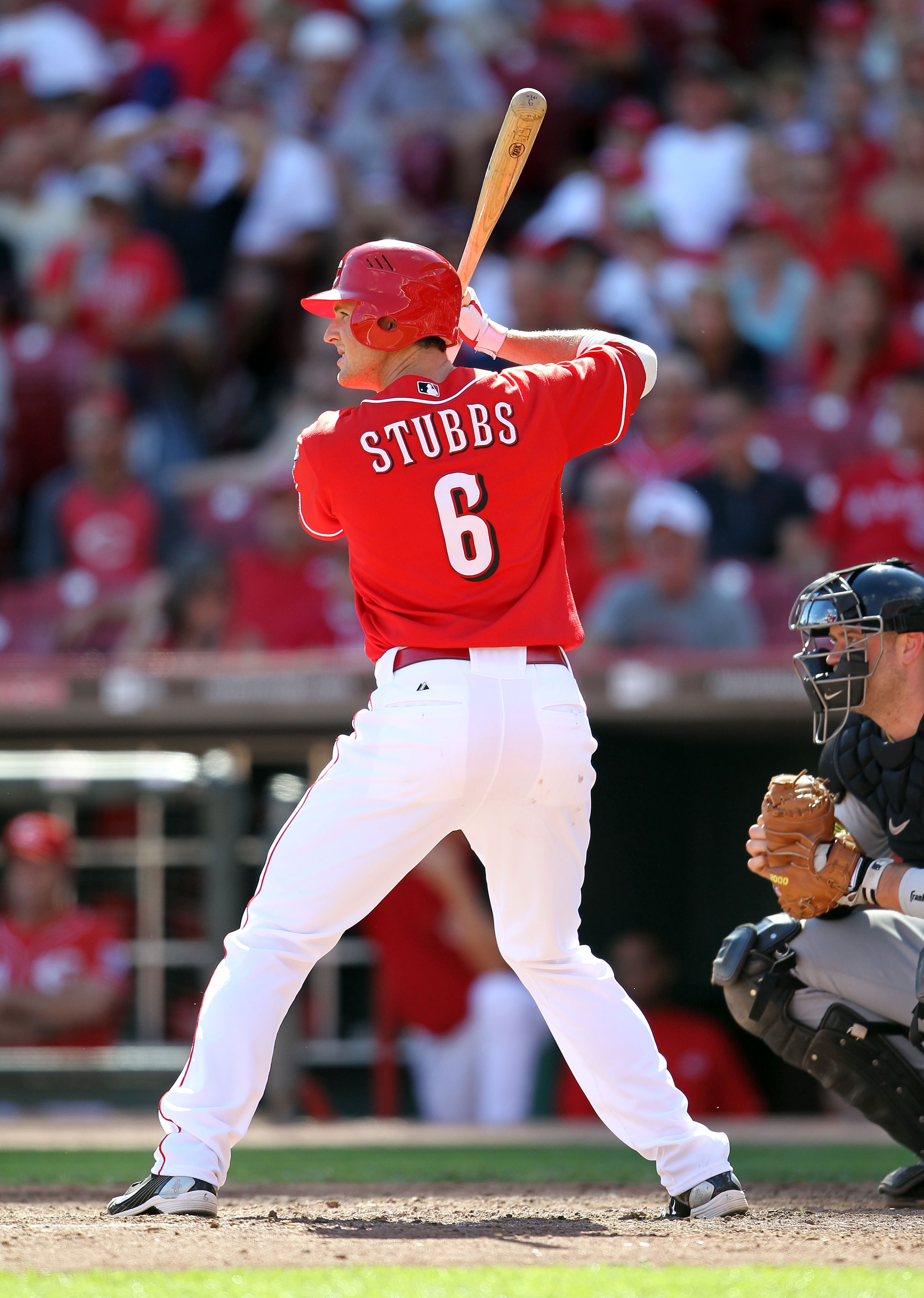 CINCINNATI - SEPTEMBER 12:  Drew Stubbs #6 of  the Cincinnati Reds is at bat during the game against the Pittsburgh Pirates at Great American Ballpark on September 12, 2010 in Cincinnati, Ohio.  (Photo by Andy Lyons/Getty Images)