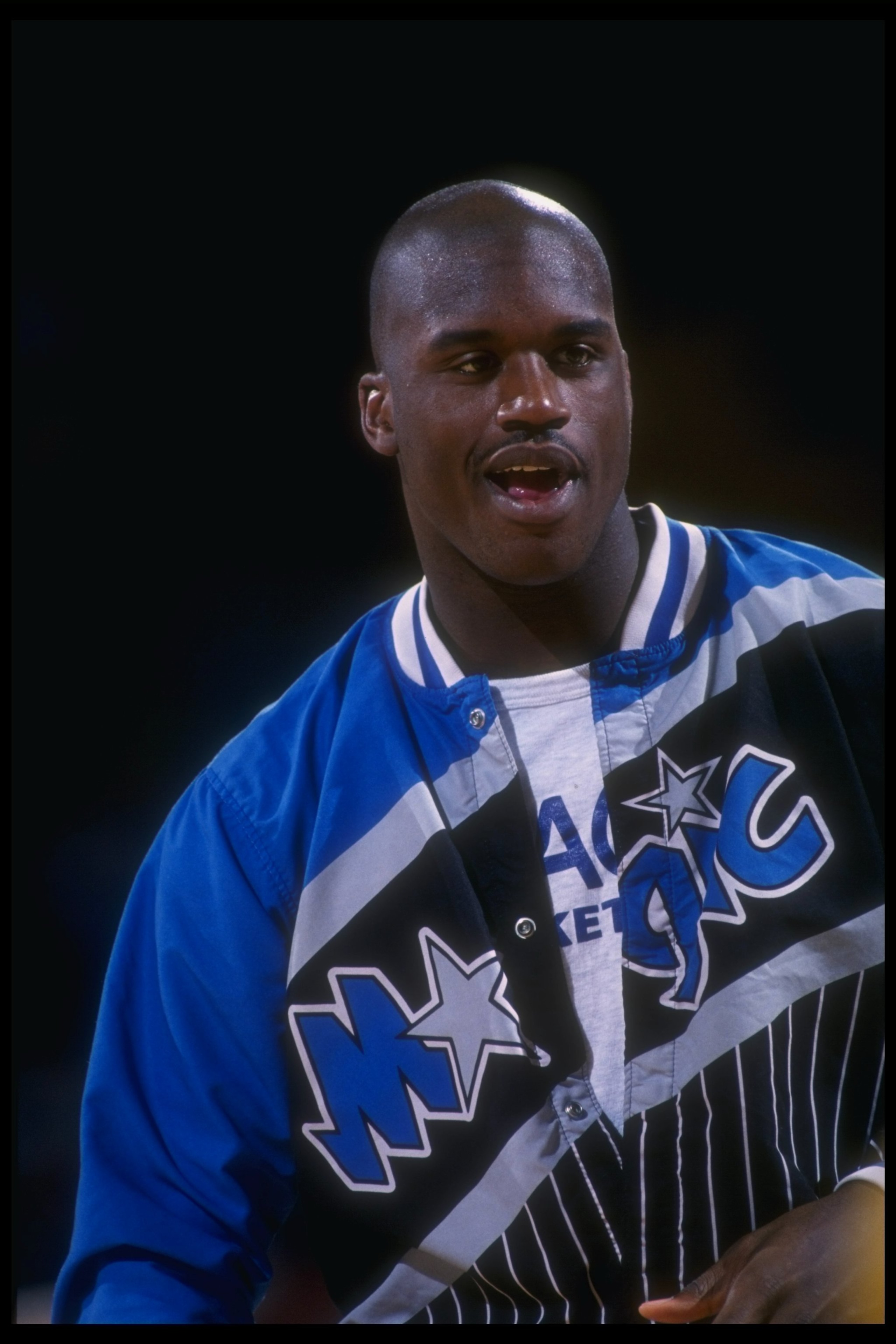1992-1993:  Center Shaquille O''Neal of the Orlando Magic looks on during a game against the Denver Nuggets at McNichols Arena in Denver, Colorado. Mandatory Credit: Tim DeFrisco  /Allsport Mandatory Credit: Tim DeFrisco  /Allsport