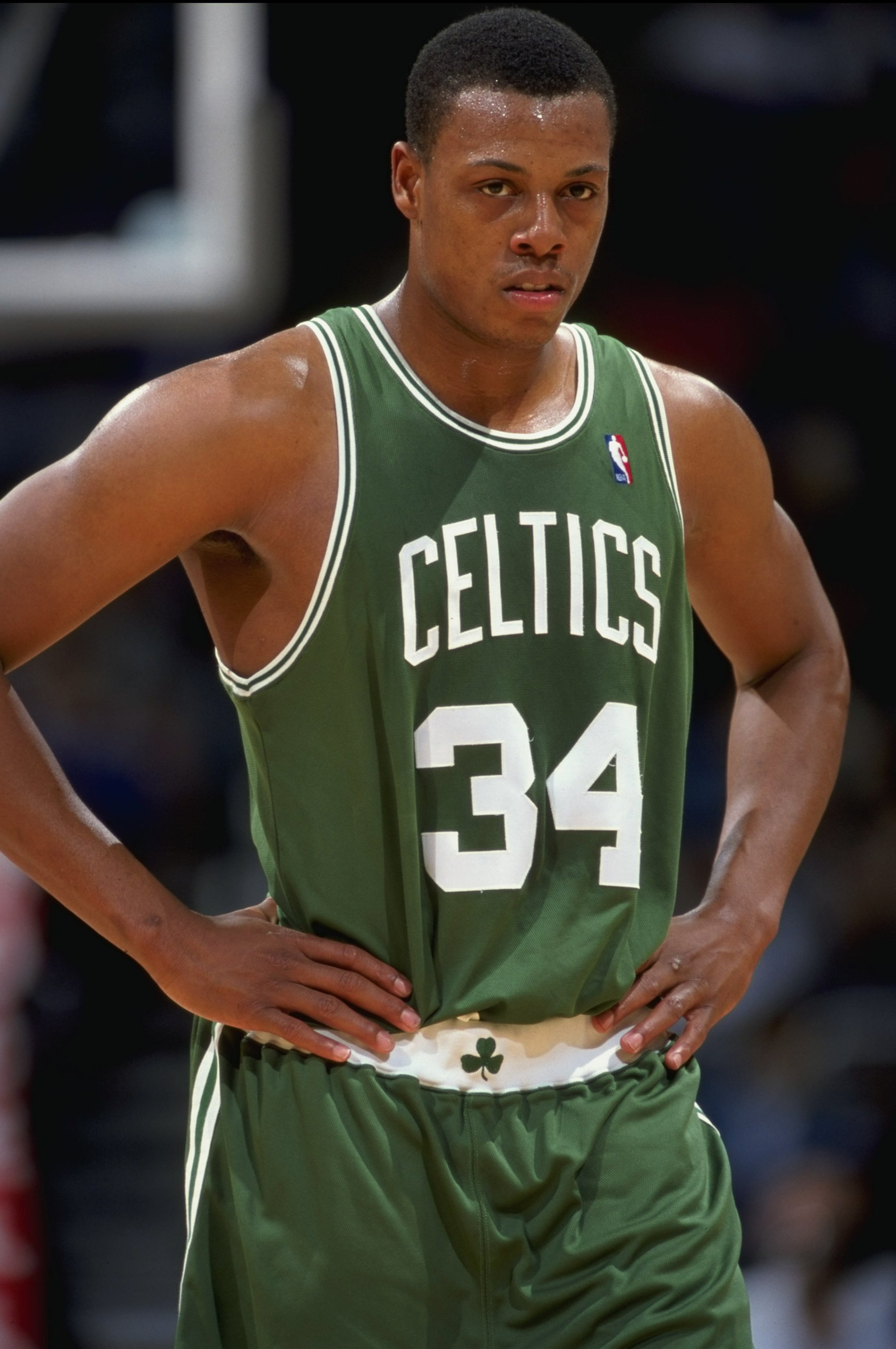 18 Apr 1999: A close up of Paul Pierce #34 of the Boston Celtics as he looks on from the court during the game against the Washington Wizards at the MCI Center in Washington, D.C. The Celtics defeated the Wizards 101-98.  Mandatory Credit: Doug Pensinger