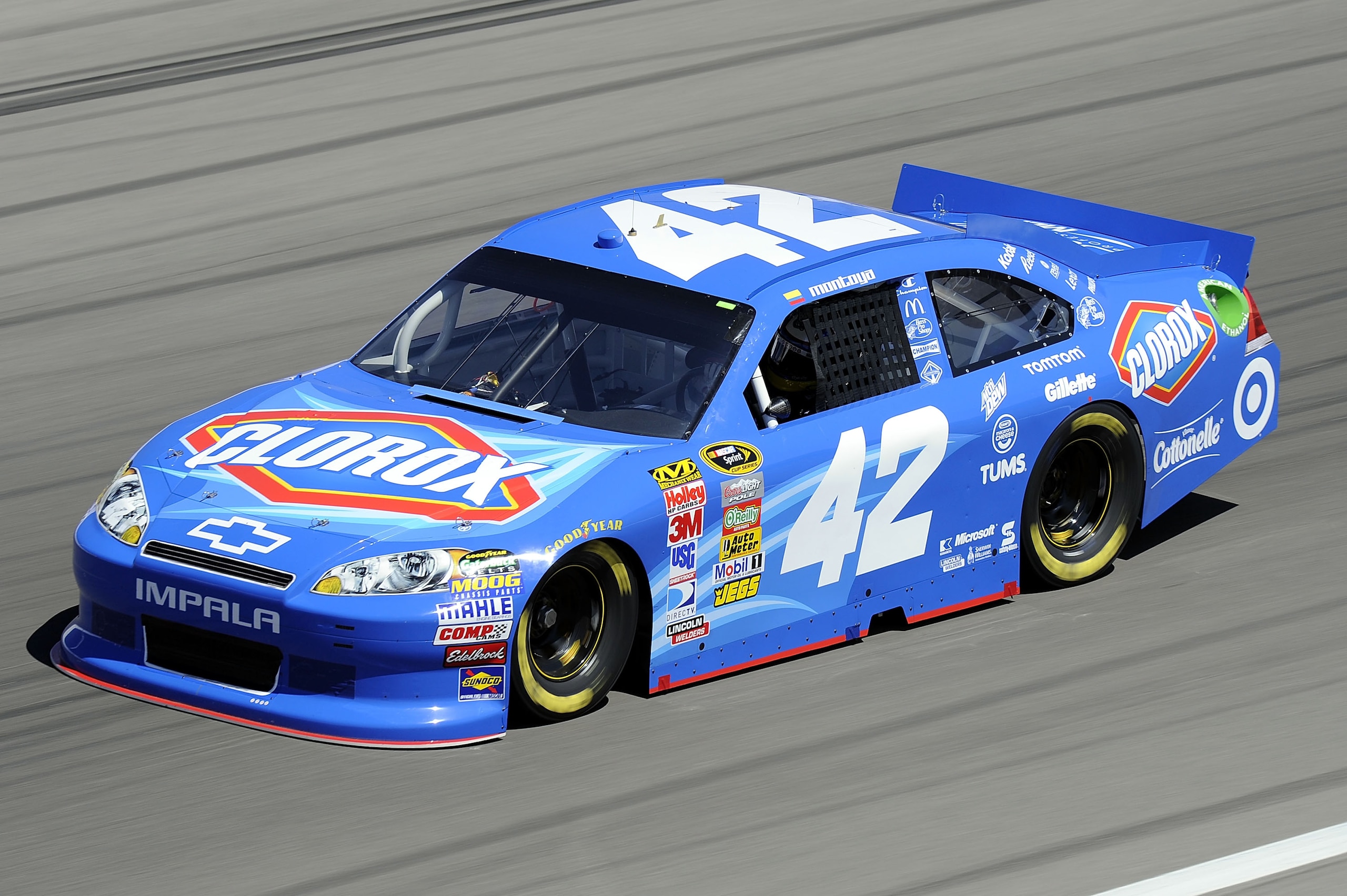 LAS VEGAS, NV - MARCH 04:  Juan Pablo Montoya drives the #42 Clorox Chevrolet during practice for the NASCAR Sprint Cup Series Kobalt Tools 400 at Las Vegas Motor Speedway on March 4, 2011 in Las Vegas, Nevada.  (Photo by John Harrelson/Getty Images for N