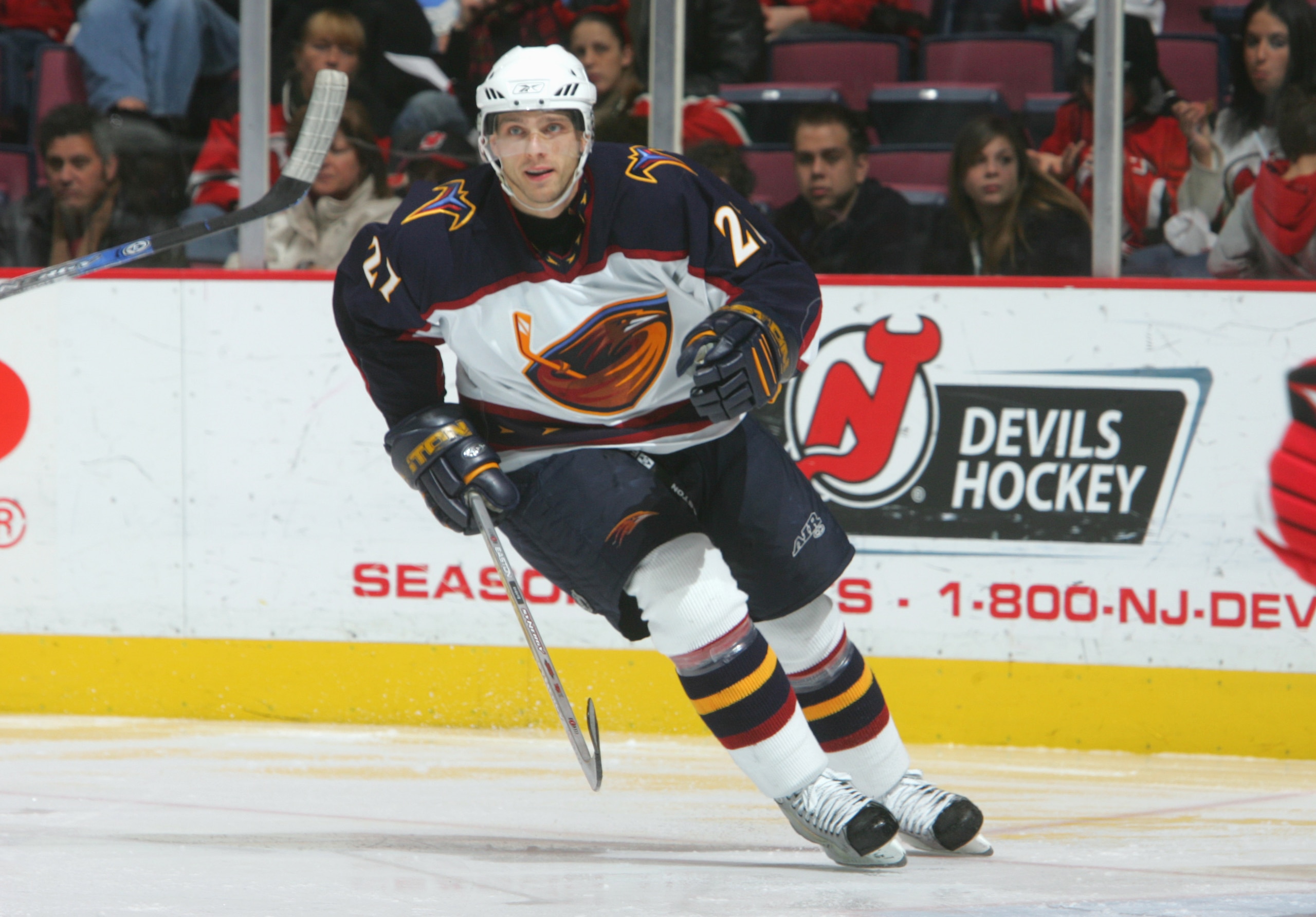 EAST RUTHERFORD, NJ - DECEMBER 23: Patrik Stefan #27 of the Atlanta Thrashers skates during the game against the New Jersey Devils on December 23, 2005 at Continental Airlines Arena in East Rutherford, New Jersey. The Thrashers defeated the Devils 1-0.(Ph