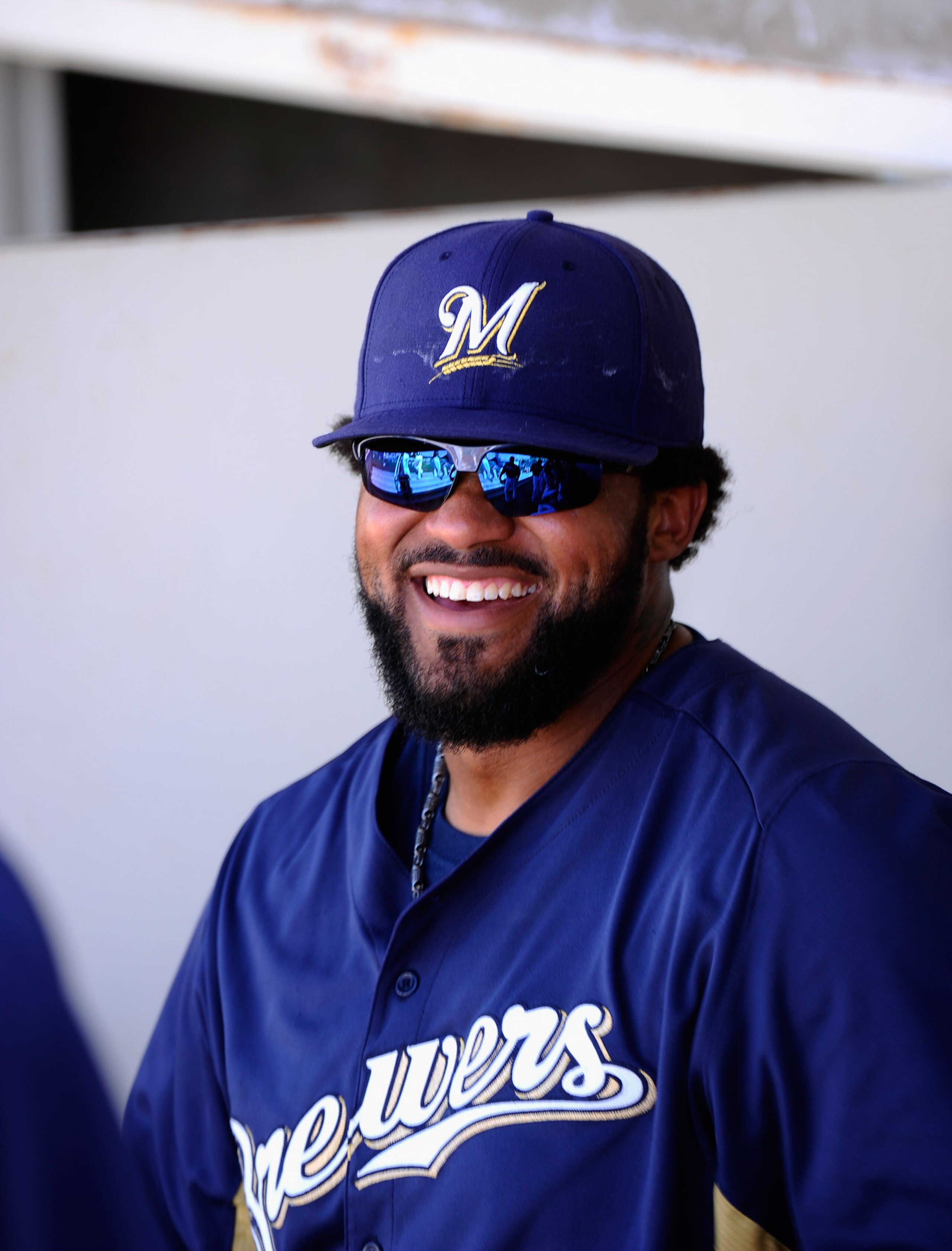 PHOENIX, AZ - MARCH 10:  Prince Fielder#28 of the Milwaukee Brewers in the dugout against the Colorado Rockies during spring training baseball game at Maryvale Baseball Park on March 10, 2011 in Phoenix, Arizona.  (Photo by Kevork Djansezian/Getty Images)
