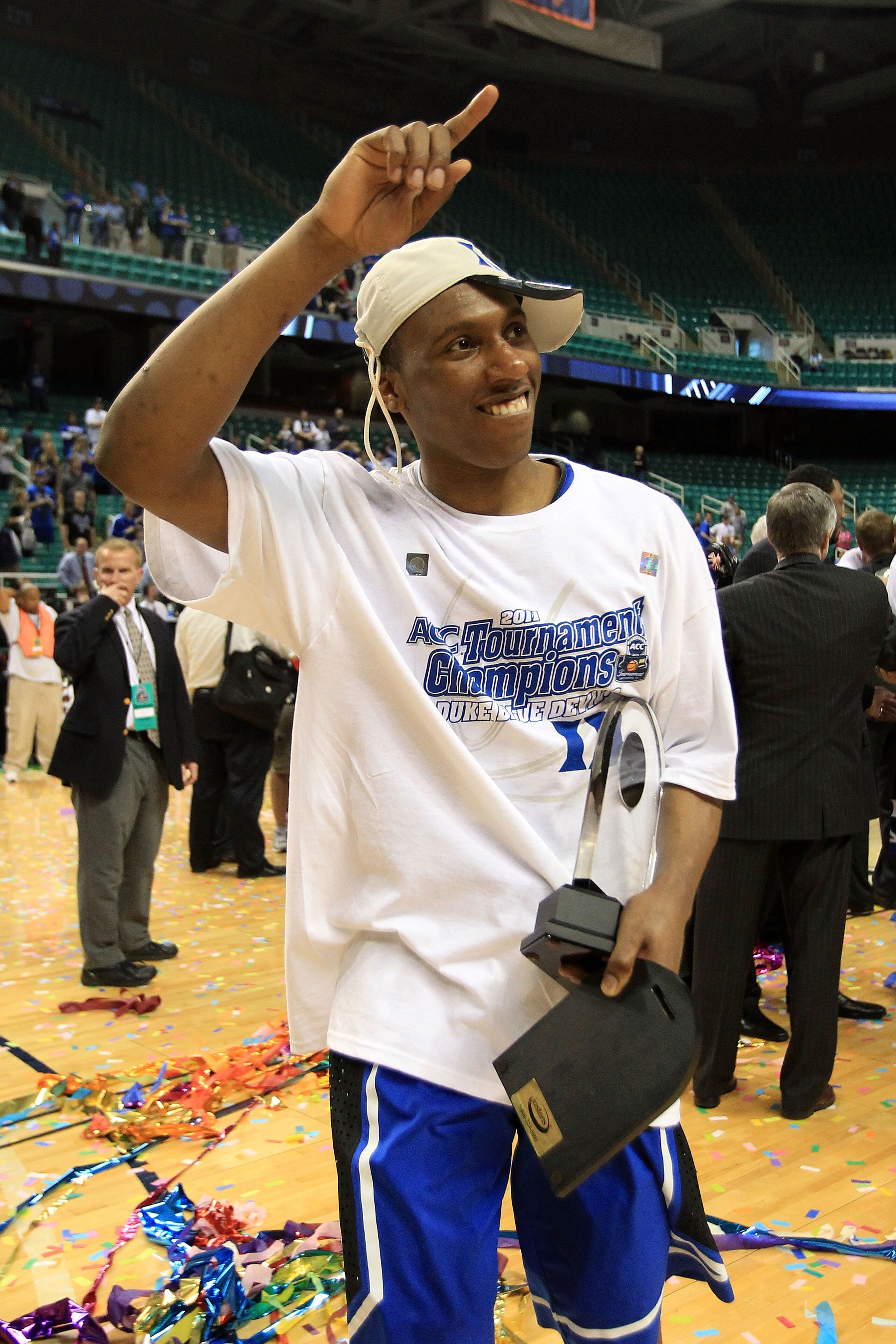 GREENSBORO, NC - MARCH 13:  Nolan Smith #2 of the Duke Blue Devils celebrates after being named MVP and defeating the North Carolina Tar Heels 75-58 in the championship game of the 2011 ACC men's basketball tournament at the Greensboro Coliseum on March 1