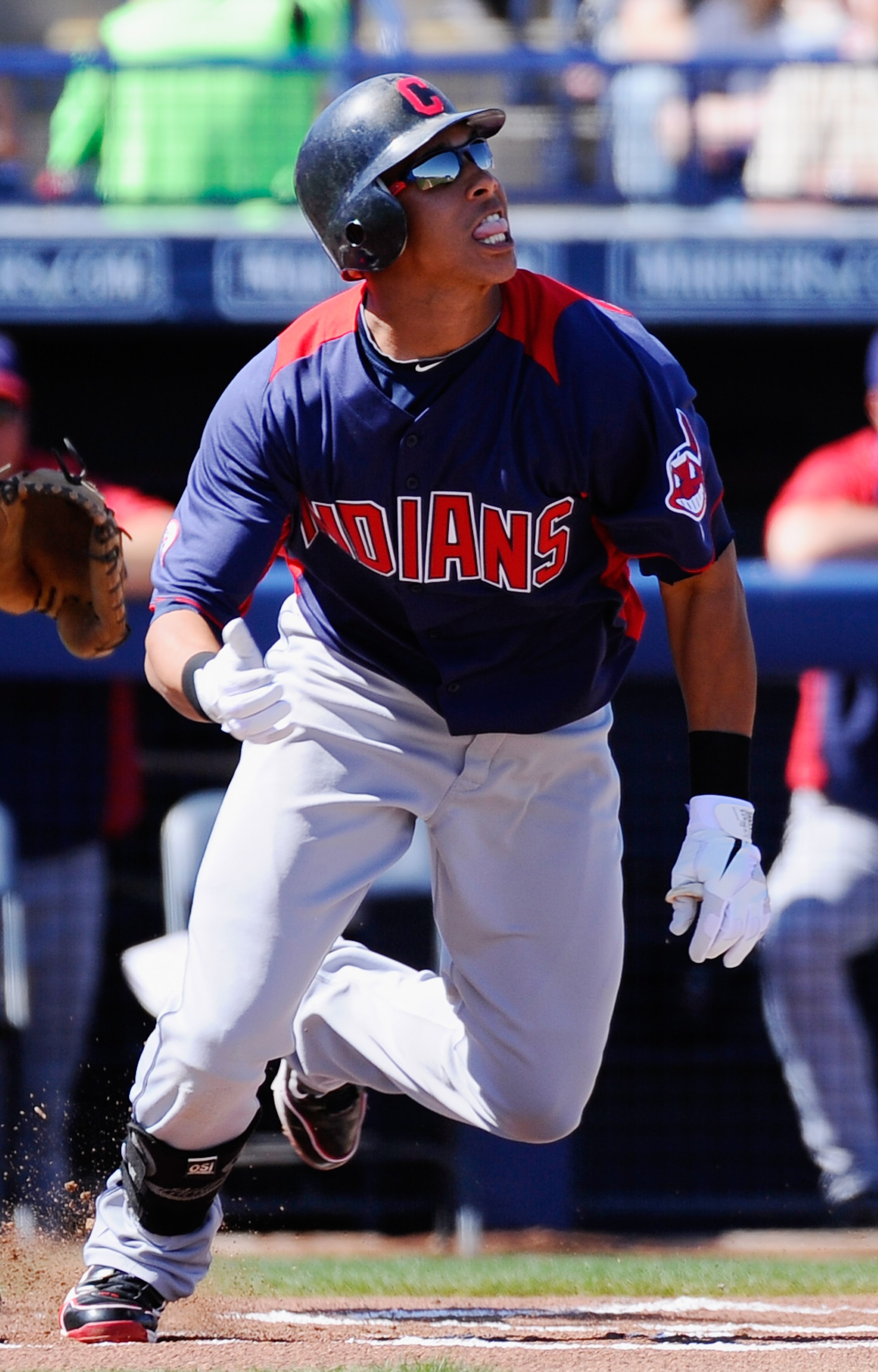 PEORIA, AZ - MARCH 13: Michael Brantley #23 of the Cleveland Indians grounds out against the San Diego Padres during the first ininng of the spring training baseball game at Peoria Stadium on March 13, 2011 in Peoria, Arizona. (Photo by Kevork Djansezia PEORIA, AZ - MARCH 13: Michael Brantley #23 of the Cleveland Indians grounds out against the San Diego Padres during the first ininng of the spring training baseball game at Peoria Stadium on March 13, 2011 in Peoria, Arizona. (Photo by Kevork Djansezia