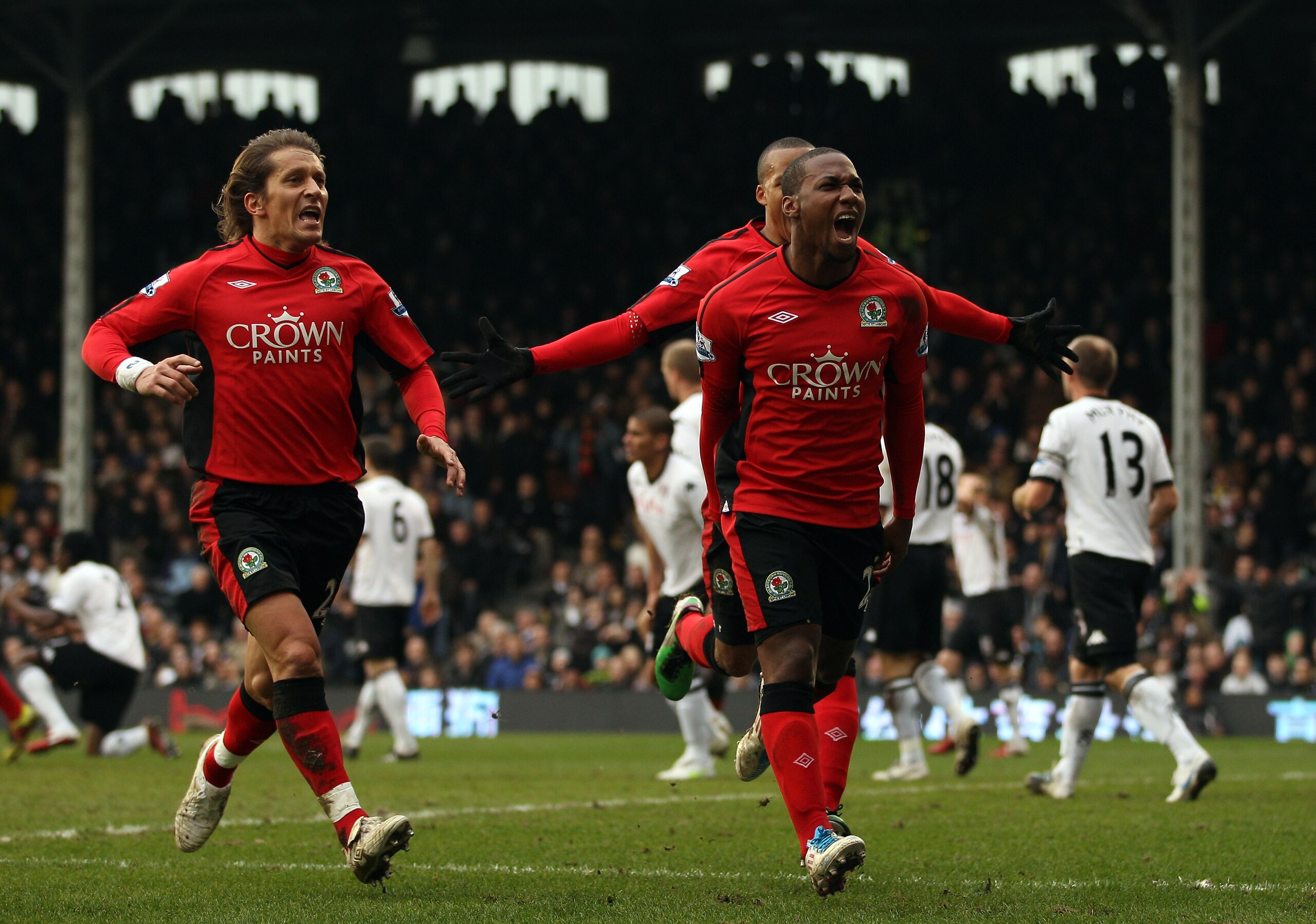 LONDON, ENGLAND - MARCH 05: David Hoilett of Blackburn celebrates scoring their second goal during the Barclays Premier League match between Fulham and Blackburn Rovers at Craven Cottage on March 5, 2011 in London, England. (Photo by Richard Heathcote/G LONDON, ENGLAND - MARCH 05: David Hoilett of Blackburn celebrates scoring their second goal during the Barclays Premier League match between Fulham and Blackburn Rovers at Craven Cottage on March 5, 2011 in London, England. (Photo by Richard Heathcote/G