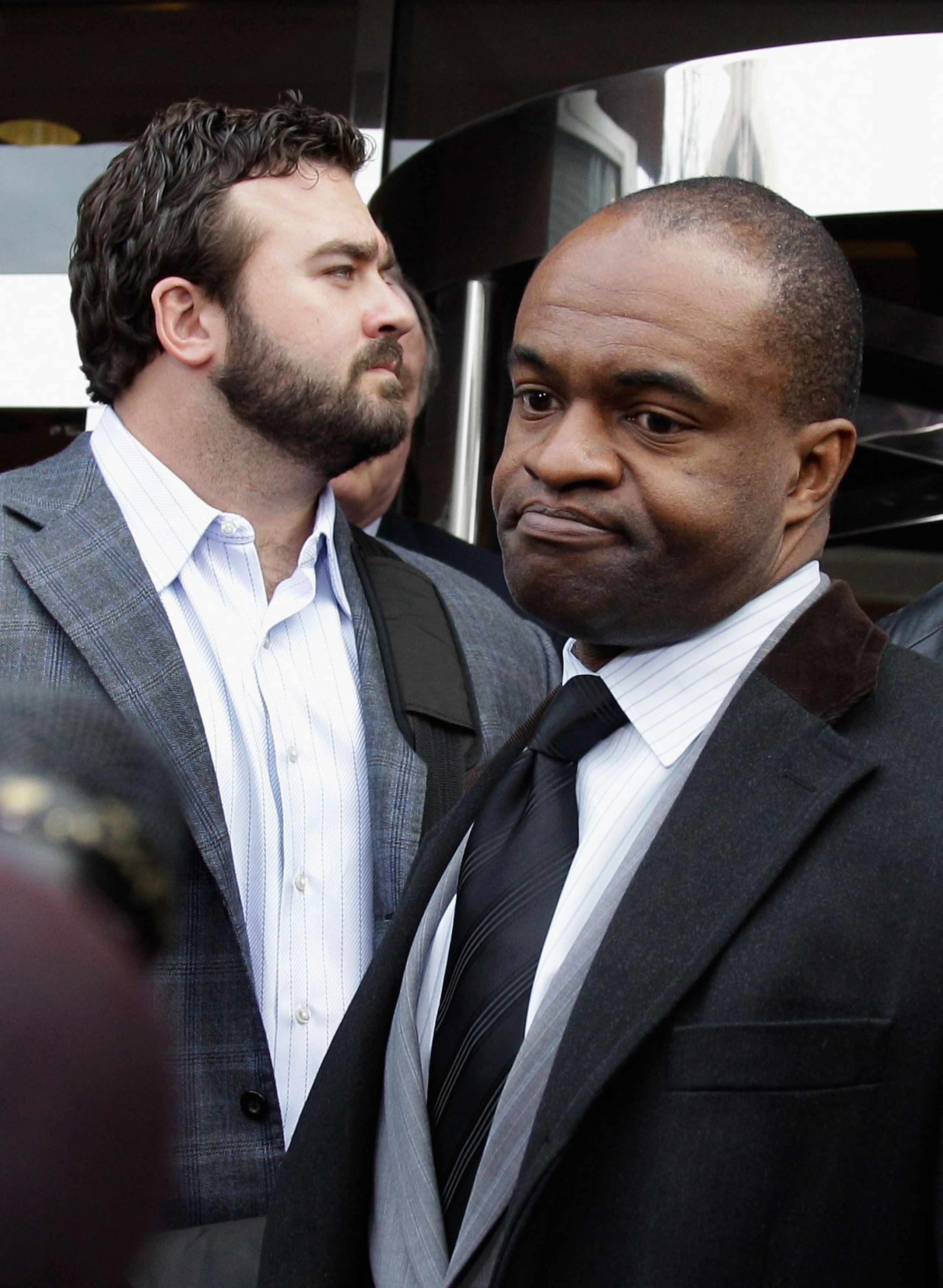 WASHINGTON, DC - MARCH 11:  National Football League Players' Association (NFLPA) executive director DeMaurice Smith (R) and Indianapolis Colts center Jeff Saturday (L) talk with the media following meetings at the Federal Mediation and Conciliation Servi