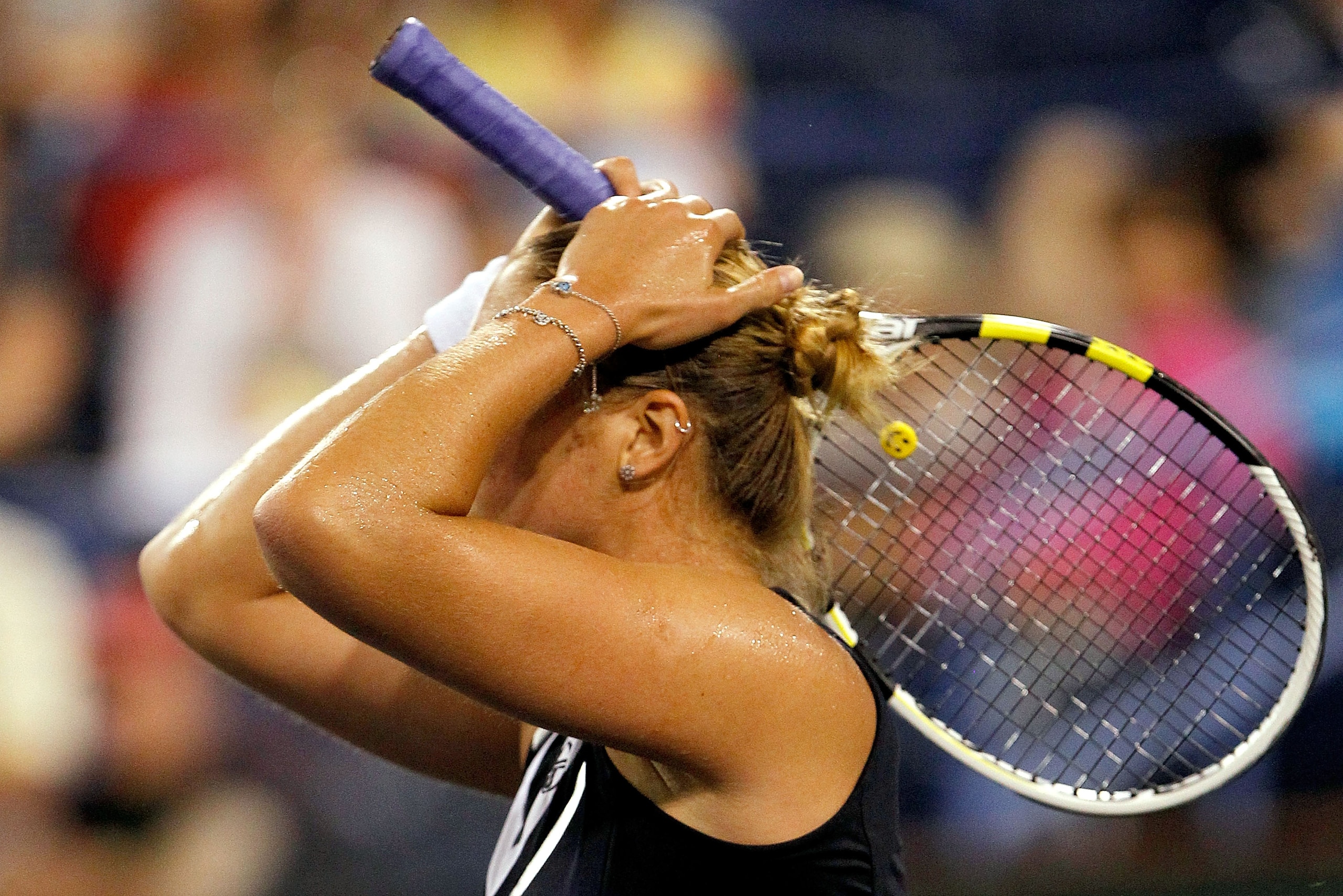 INDIAN WELLS, CA - MARCH 14:  Dinara Safina of Russia reacts to a lost point against Samantha Stosur of Australia during the BNP Paribas Open at the Indian Wells Tennis Garden on March 14, 2011 in Indian Wells, California.  (Photo by Matthew Stockman/Gett