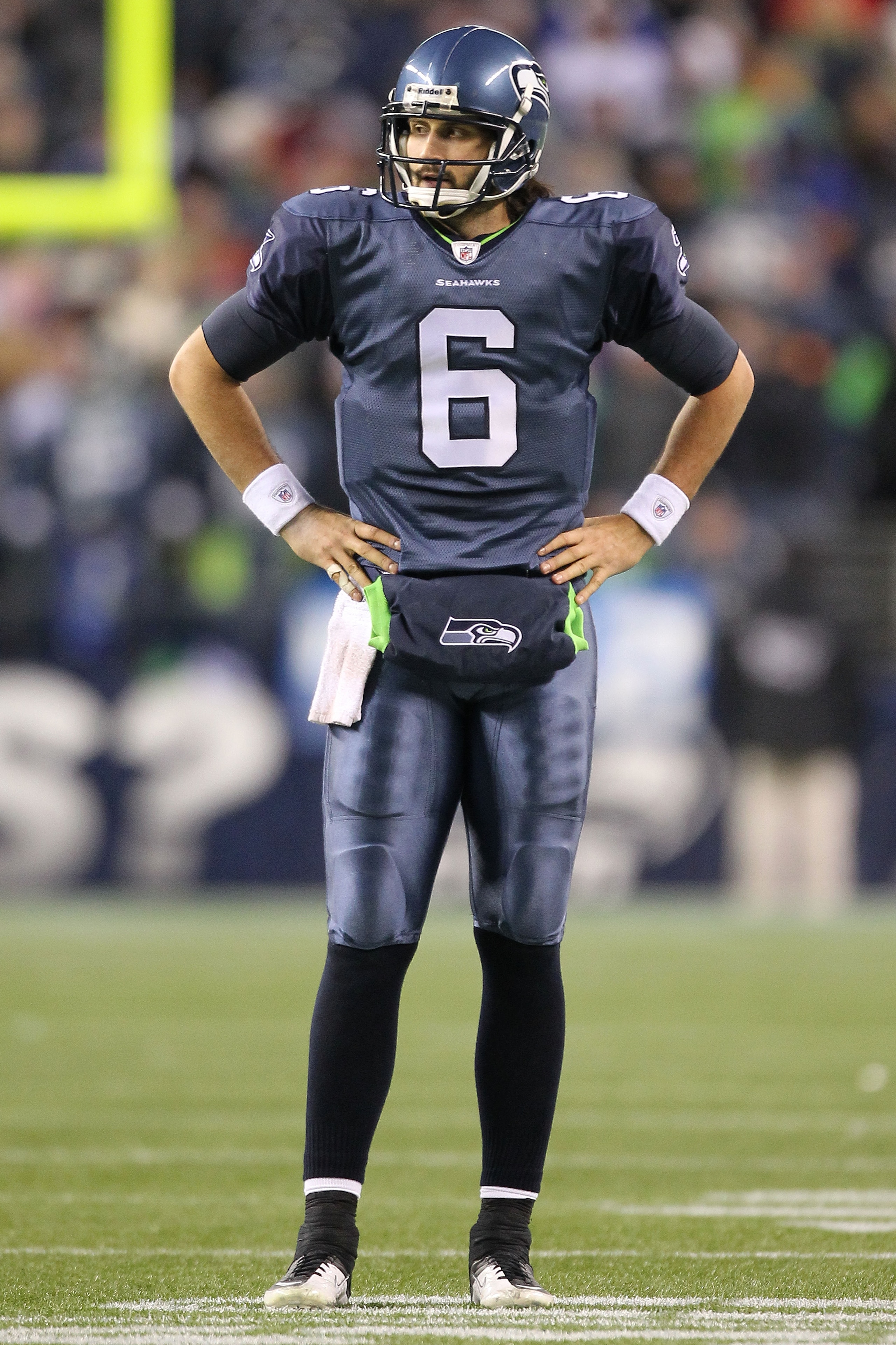SEATTLE, WA - JANUARY 02:  Quarterback Charlie Whitehurst #6 of the Seattle Seahawks stands on the field during their game against the St. Louis Rams at Qwest Field on January 2, 2011 in Seattle, Washington.  (Photo by Otto Greule Jr/Getty Images)