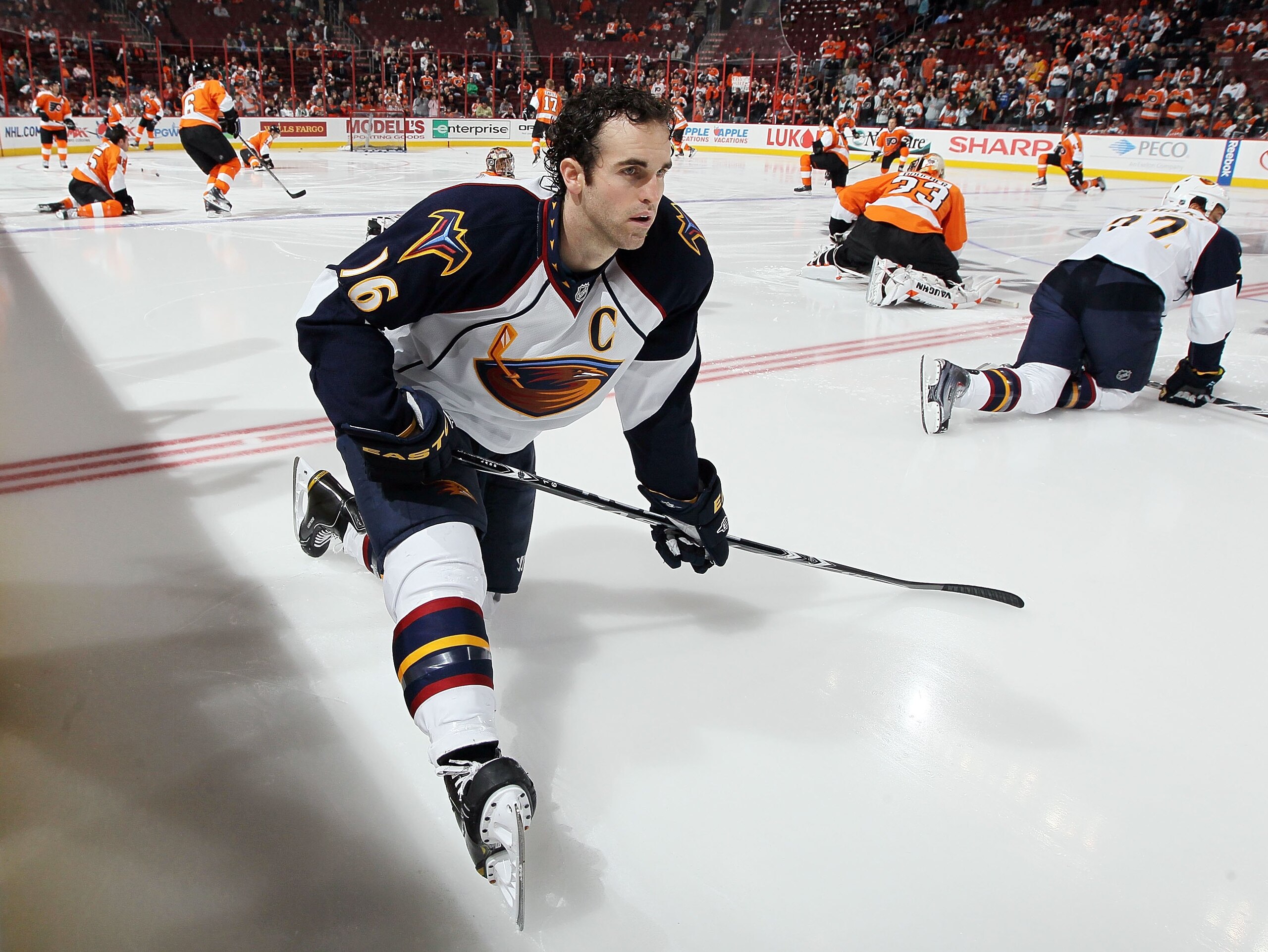 PHILADELPHIA, PA - MARCH 12:  Andrew Ladd #16 of the Atlanta Thrashers warms up before playing the Philadelphia Flyers on March 12, 2011 at Wells Fargo Center in Philadelphia, Pennsylvania.  (Photo by Jim McIsaac/Getty Images)