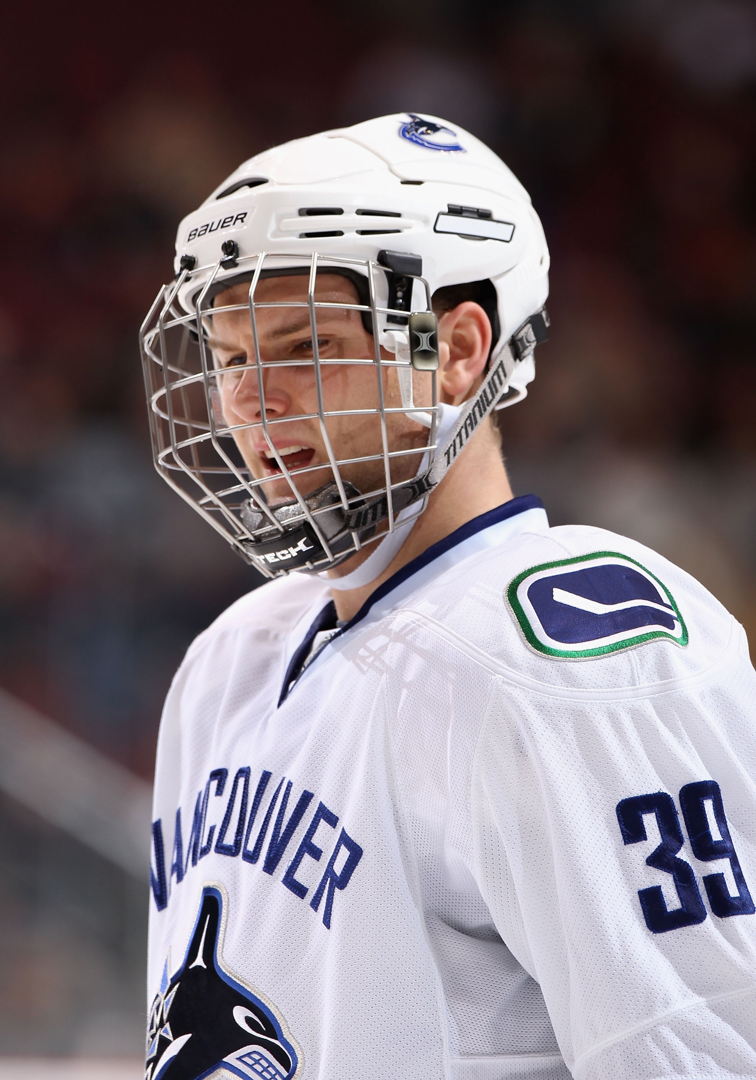 GLENDALE, AZ - FEBRUARY 02:  Cody Hodgson #39 of the Vancouver Canucks skates up to a face off against the Phoenix Coyotes during the NHL game at Jobing.com Arena on February 2, 2011 in Glendale, Arizona. The Canucks defeated the Coyotes 6-0.  (Photo by C