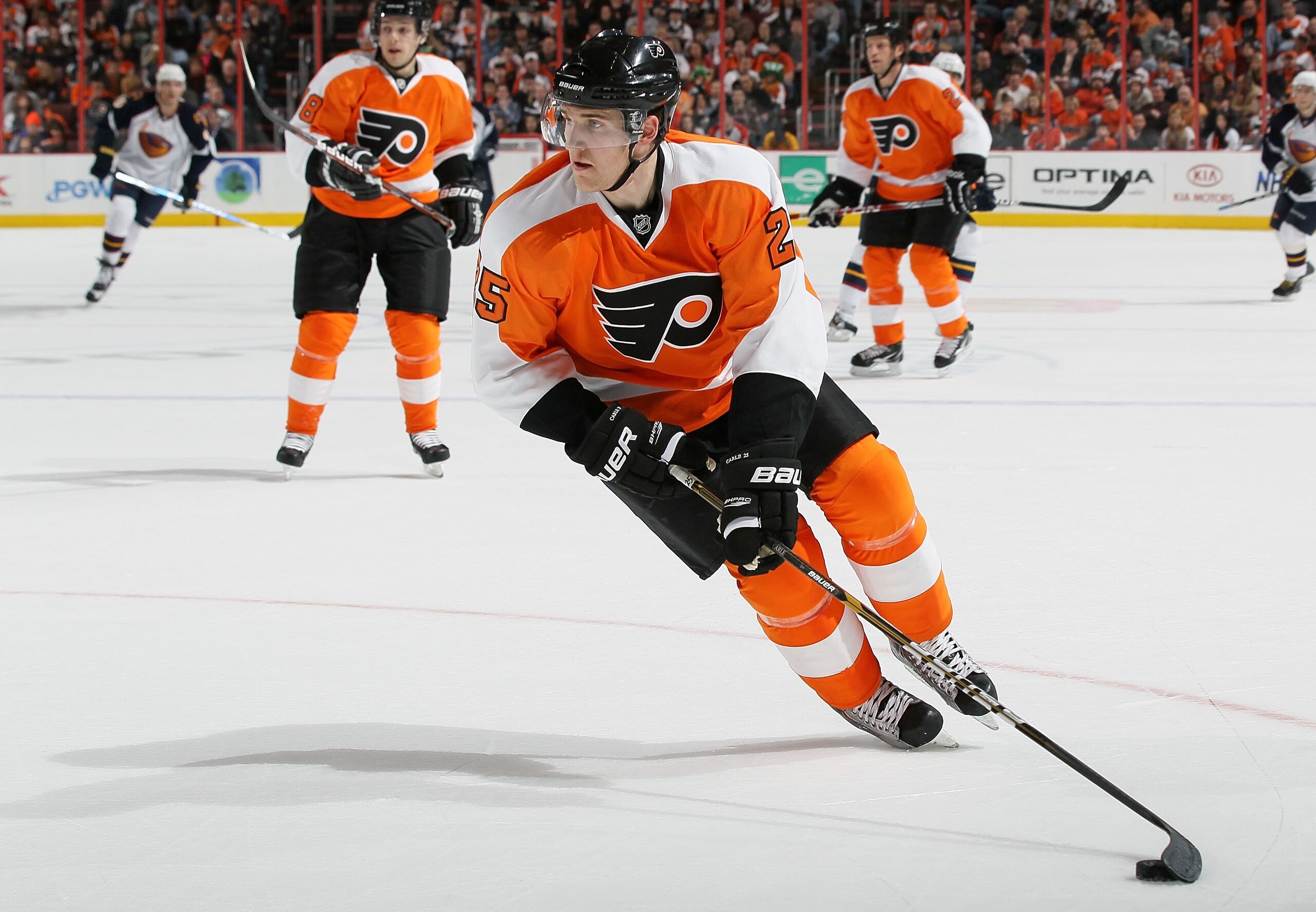 PHILADELPHIA, PA - MARCH 12: Matt Carle #25 of the Philadelphia Flyers skates against the Atlanta Thrashers on March 12, 2011 at Wells Fargo Center in Philadelphia, Pennsylvania.  (Photo by Jim McIsaac/Getty Images)
