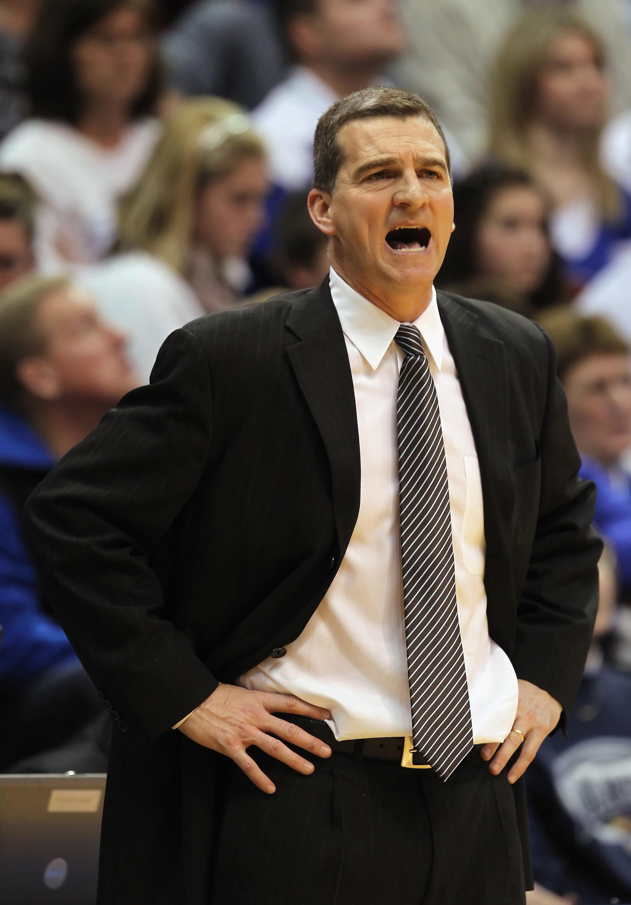 LAWRENCE, KS - MARCH 02:  Head coach Mark Turgeon of the Texas A&M Aggies reacts during the game against the Kansas Jayhawks on March 2, 2011 at Allen Fieldhouse in Lawrence, Kansas.  (Photo by Jamie Squire/Getty Images)