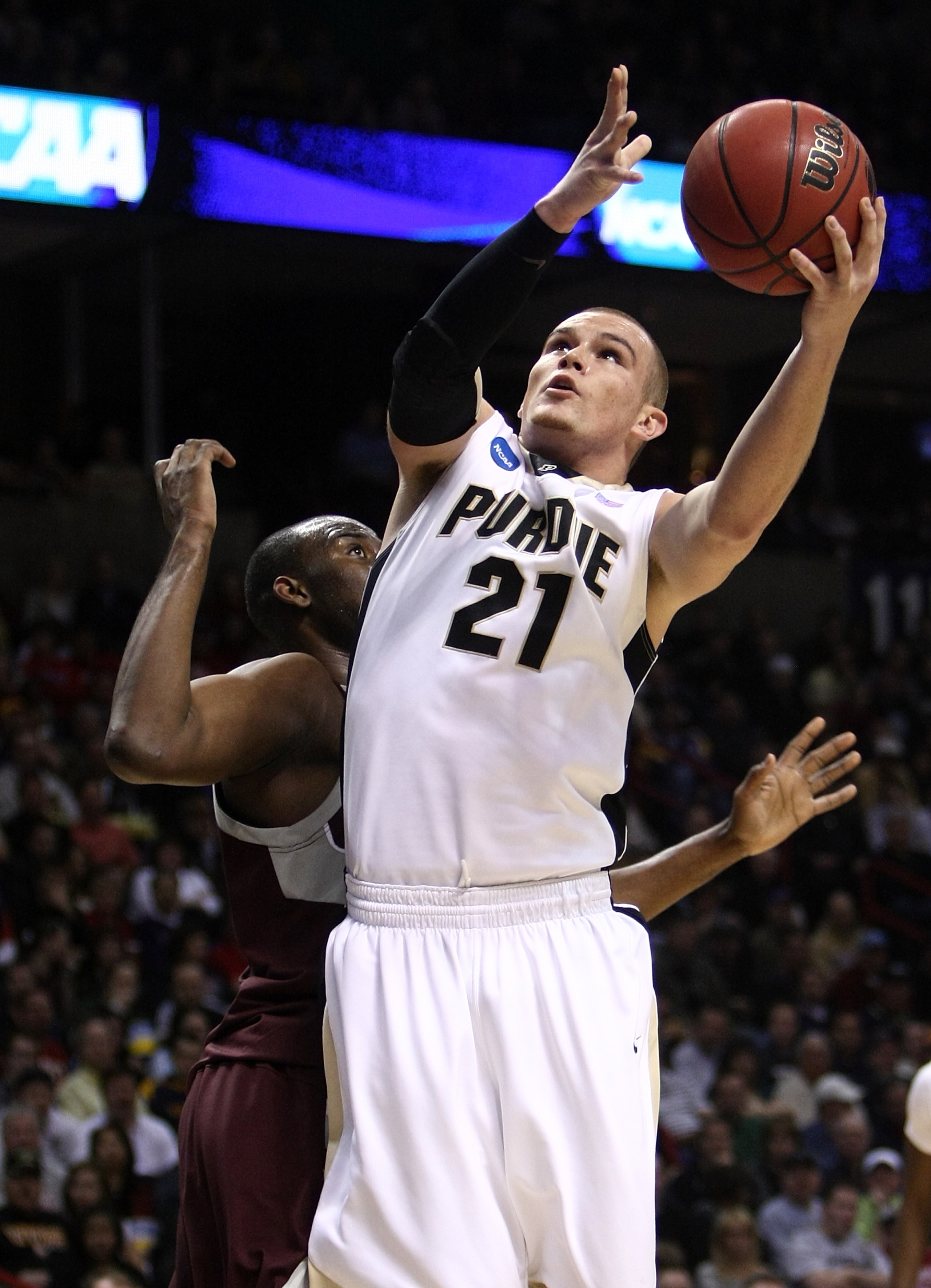 SPOKANE, WA - MARCH 21:  D.J. Byrd #21 of the Purdue Boilermakers shoots the ball against the Texas A&M Aggies during the second round of the 2010 NCAA men's basketball tournament at Spokane Arena on March 21, 2010 in Spokane, Washington.  (Photo by Jonat