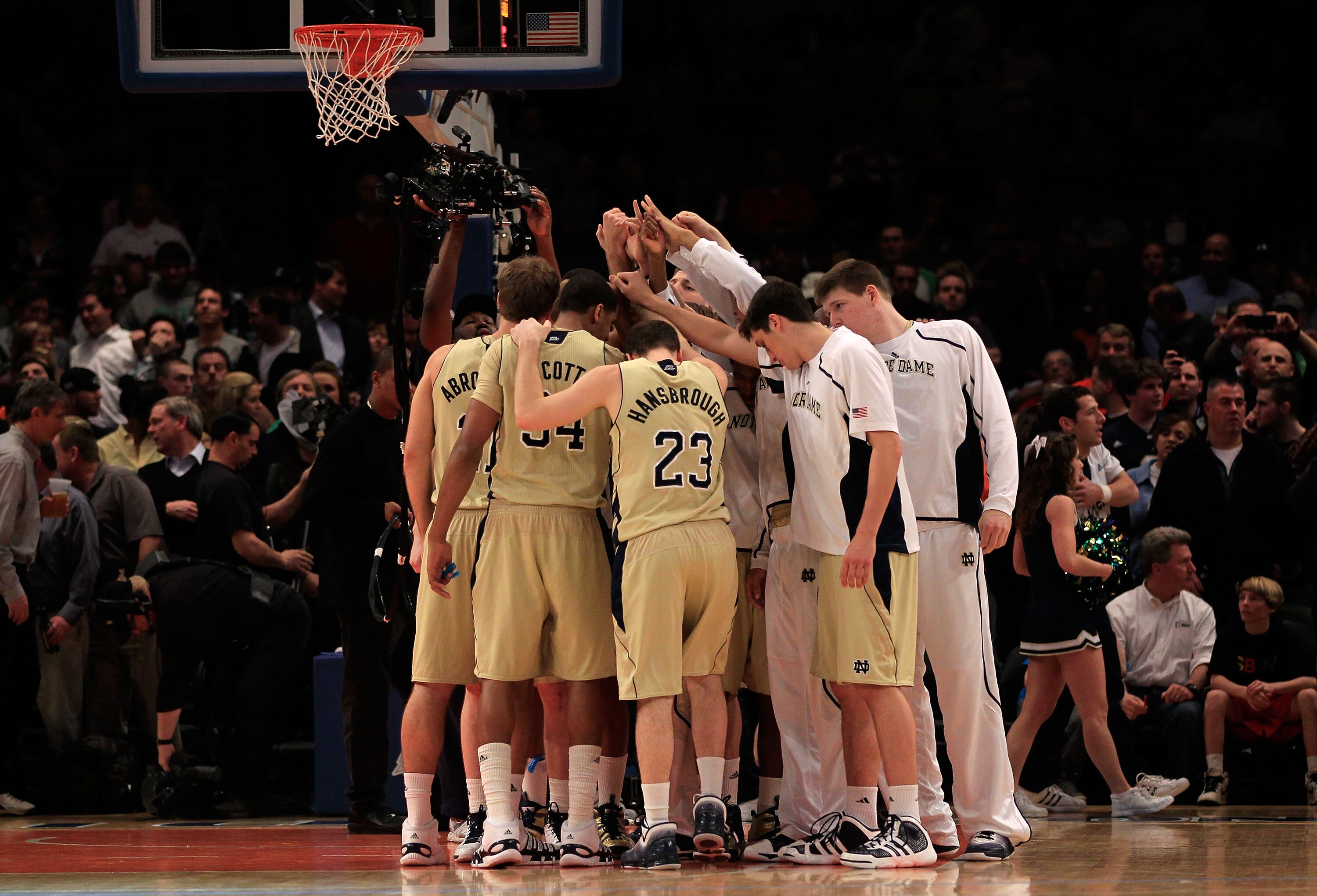 NEW YORK, NY - MARCH 11: The Notre Dame Fighting Irish huddle before their game against the Louisville Cardinals during the semifinals of the 2011 Big East Men's Basketball Tournament presented by American Eagle Outfitters at Madison Square Garden on Marc NEW YORK, NY - MARCH 11: The Notre Dame Fighting Irish huddle before their game against the Louisville Cardinals during the semifinals of the 2011 Big East Men's Basketball Tournament presented by American Eagle Outfitters at Madison Square Garden on Marc