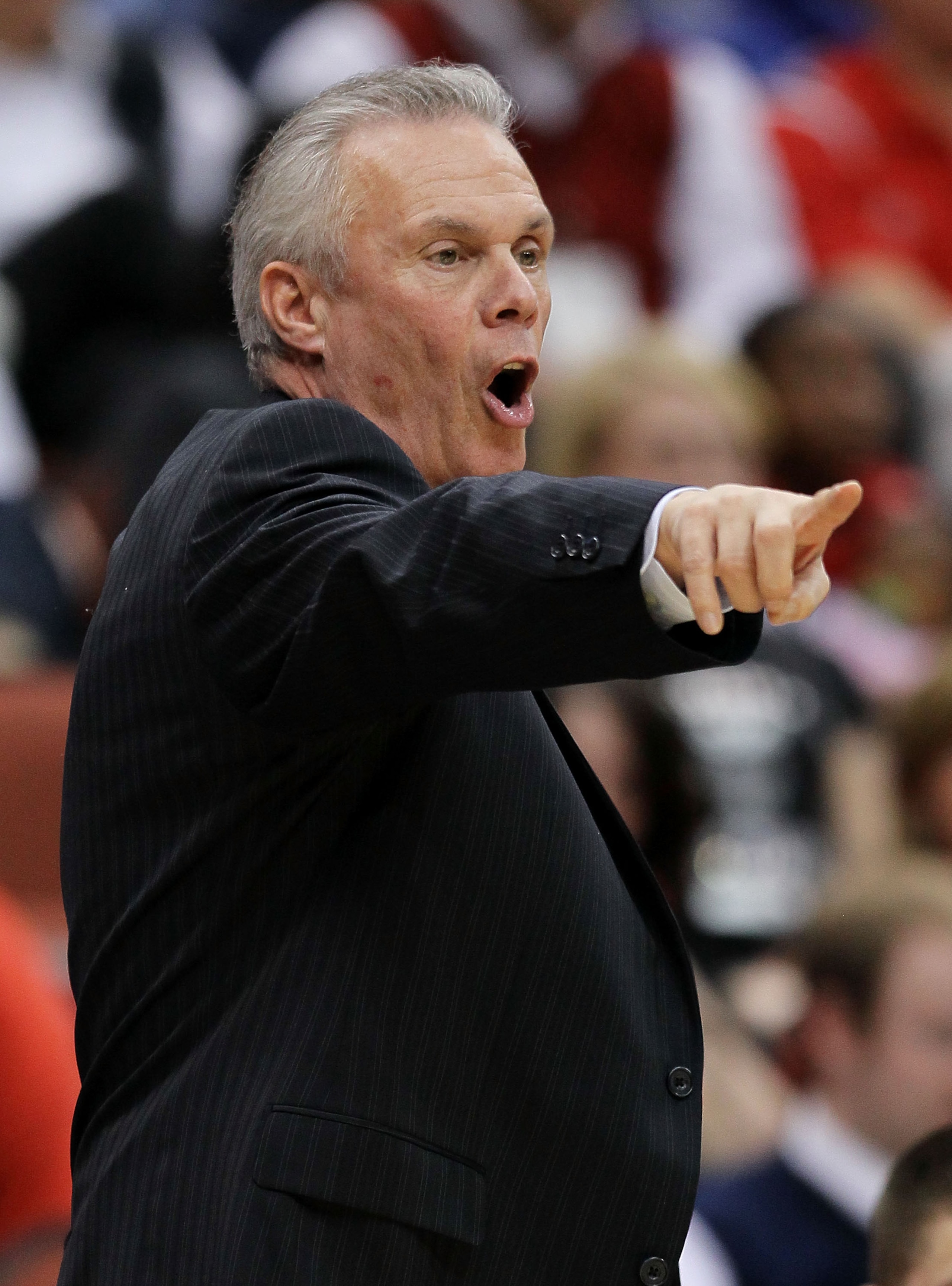 JACKSONVILLE, FL - MARCH 19:  Bo Ryan head coach of the Wisconsin Badgers shouts instructions from the sideline against the Wofford Terriers during the first round of the 2010 NCAA men's basketball tournament at Jacksonville Veteran's Memorial Arena on Ma