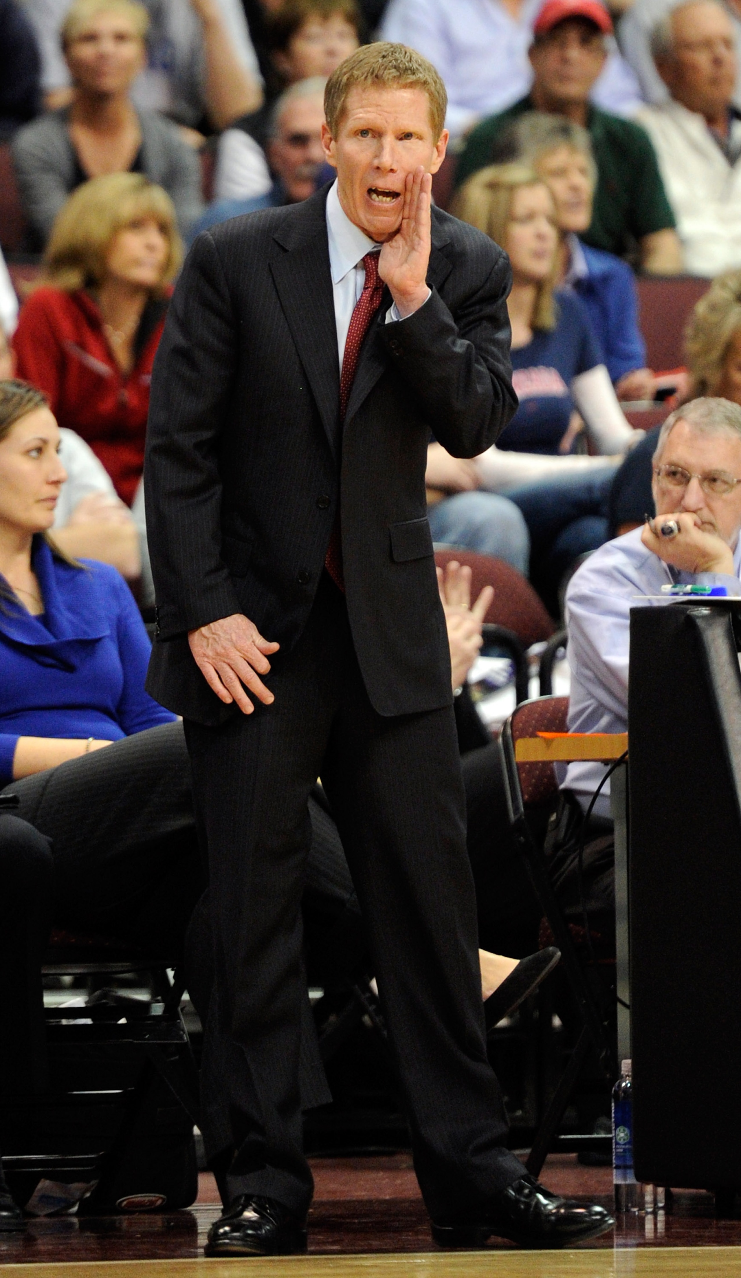 LAS VEGAS, NV - MARCH 07:  Gonzaga Bulldogs head coach Mark Few yells to his players as they take on the Saint Mary's Gaels during the championship game of the Zappos.com West Coast Conference Basketball tournament at the Orleans Arena March 7, 2011 in La