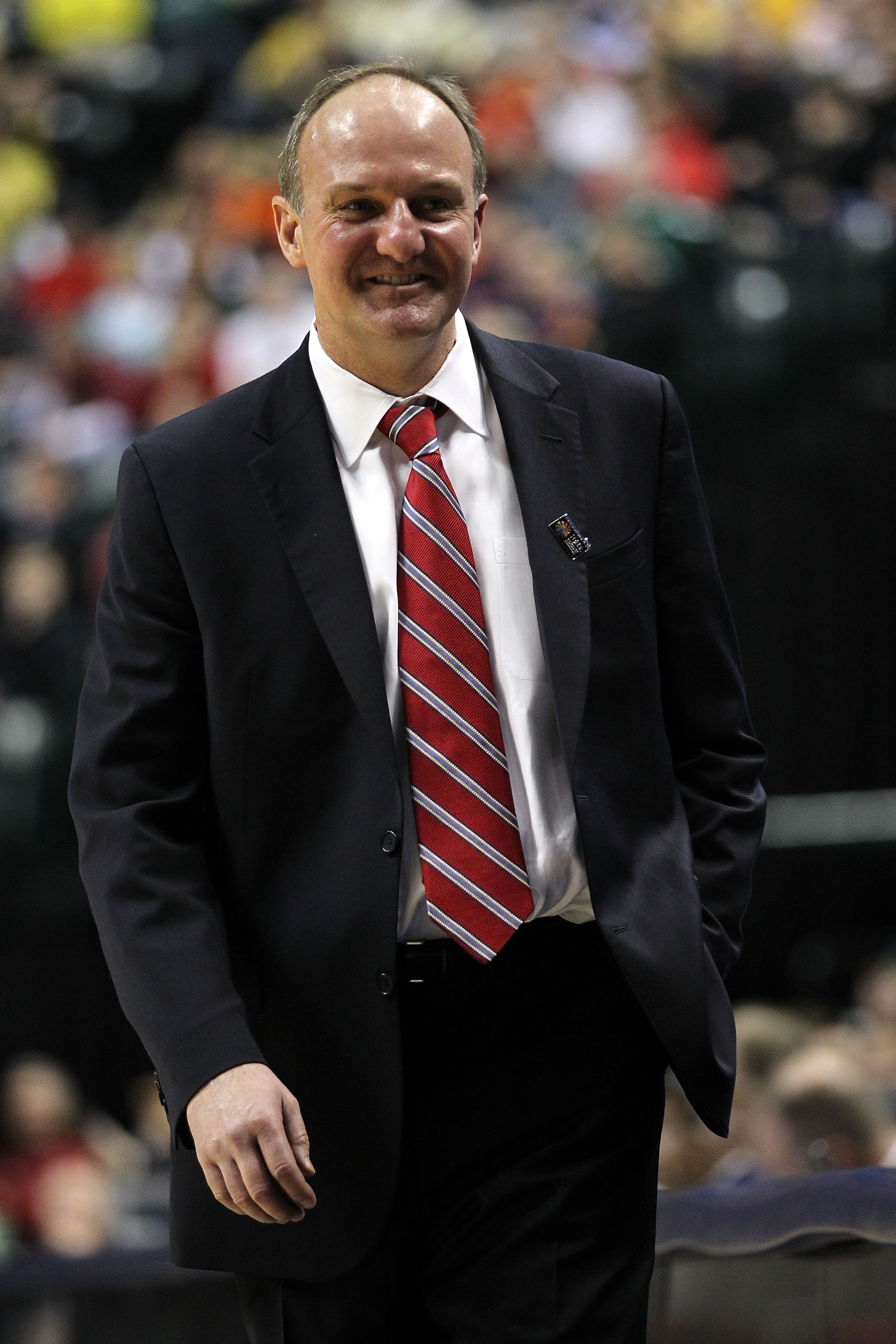 INDIANAPOLIS, IN - MARCH 11:  Head coach Thad Matta of the Ohio State Buckeyes smiles against the Northwestern Wildcats during the quarterfinals of the 2011 Big Ten Men's Basketball Tournament at Conseco Fieldhouse on March 11, 2011 in Indianapolis, India