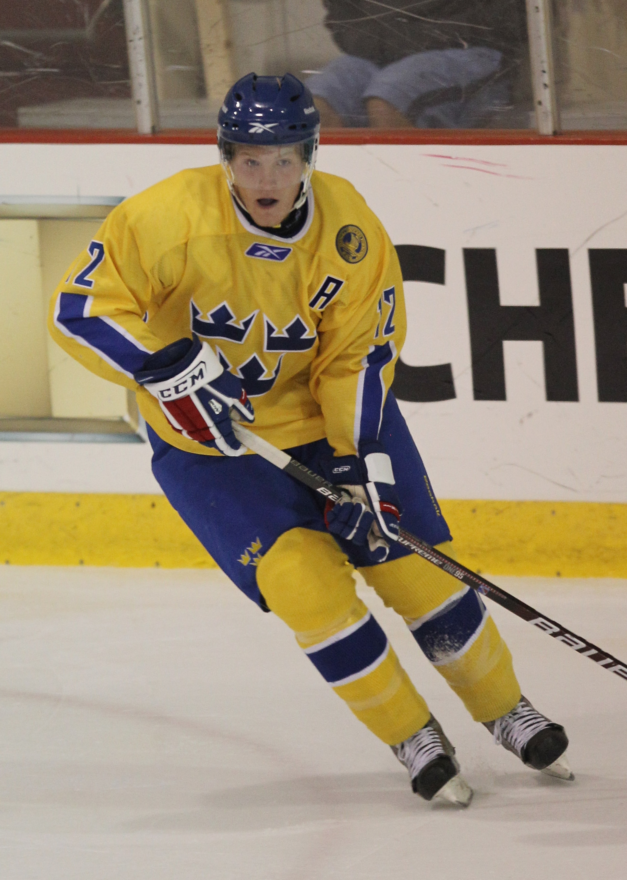 LAKE PLACID, NY - AUGUST 05:  Gabriel Landeskog #12 of Team Sweden skates against Team Finland at the USA Hockey National Evaluation Camp on August 5, 2010 in Lake Placid, New York.  (Photo by Bruce Bennett/Getty Images)