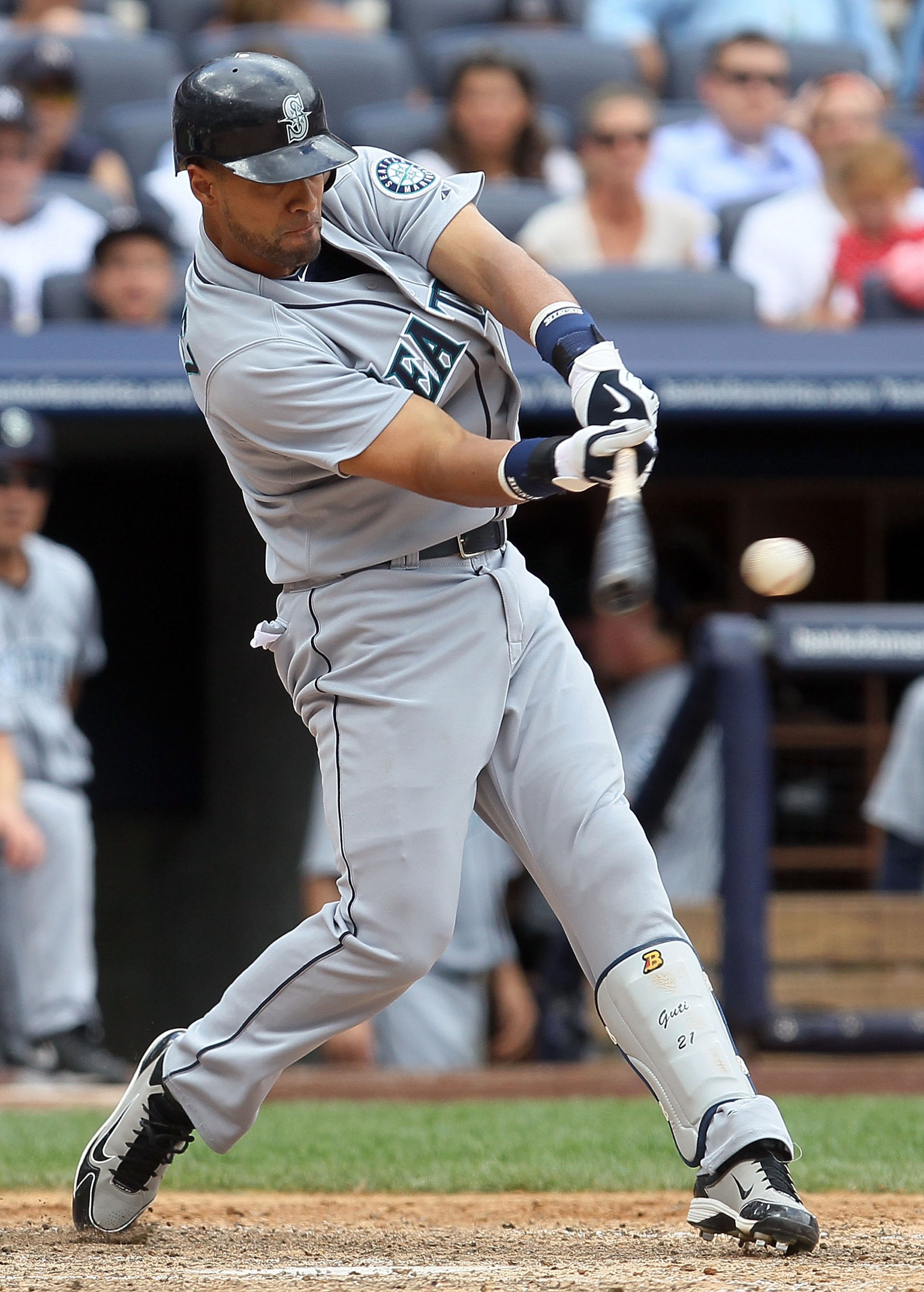 NEW YORK - JULY 01:  Franklin Gutierrez #21 of the Seattle Mariners bats against the New York Yankees on July 1, 2010 at Yankee Stadium in the Bronx borough of New York City. The Yankees defeated the Mariners 4-2.  (Photo by Jim McIsaac/Getty Images)