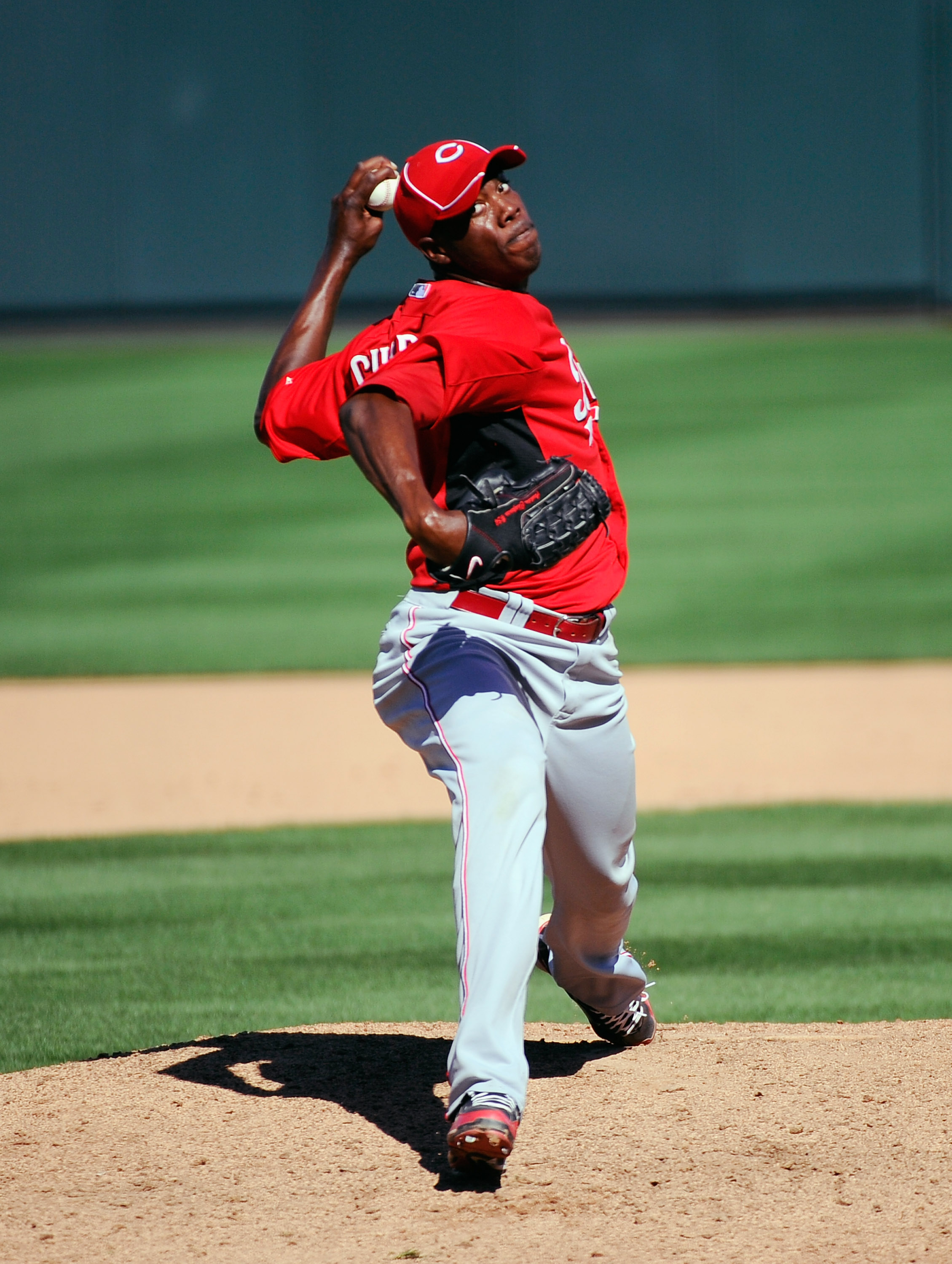 SCOTTSDALE, AZ - MARCH 14:  Pitcher Aroldis Chapman #54 of the Cincinnati Reds against the Colorodo Rockies during the spring training baseball game at Salt River Fields at Talking Stick on March 14, 2011 in Scottsdale, Arizona.  (Photo by Kevork Djansezi