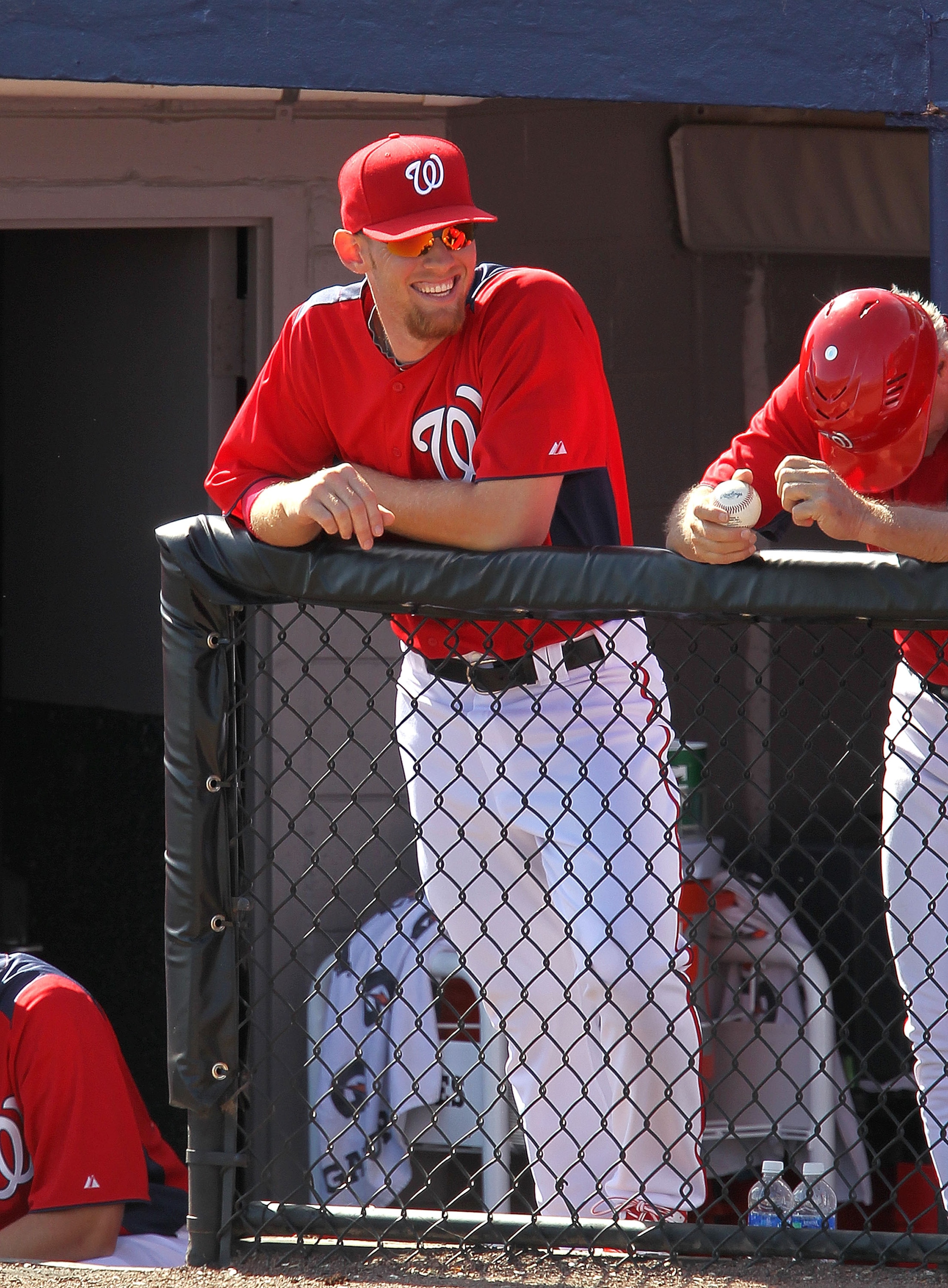 VIERA, FL - MARCH 02:  Stephen Strasburg #37 of the Washington Nationals looks on from the dugout during a Spring Training game against the Florida Marlinsat Space Coast Stadium on March 2, 2011 in Viera, Florida.  (Photo by Mike Ehrmann/Getty Images)