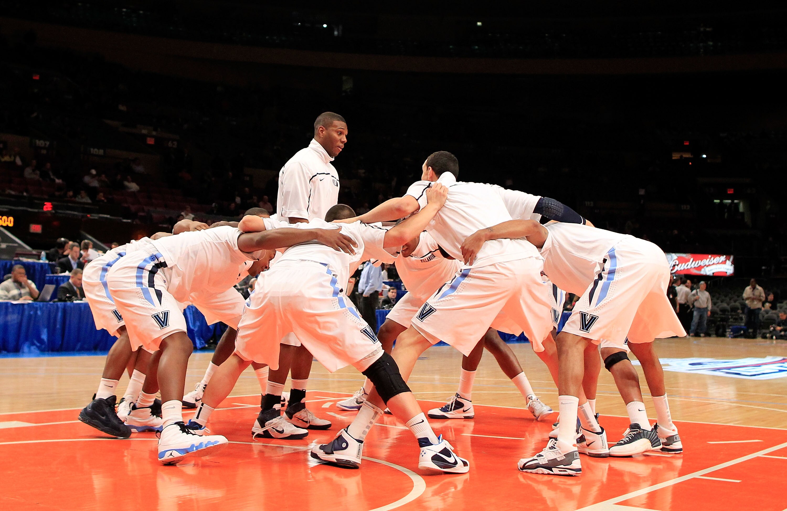 NEW YORK, NY - MARCH 08: The Villanova Wildcats warm up before their game against the South Florida Bulls during the first round of the 2011 Big East Men's Basketball Tournament presented by American Eagle Outfitters at Madison Square Garden on March 8, 2