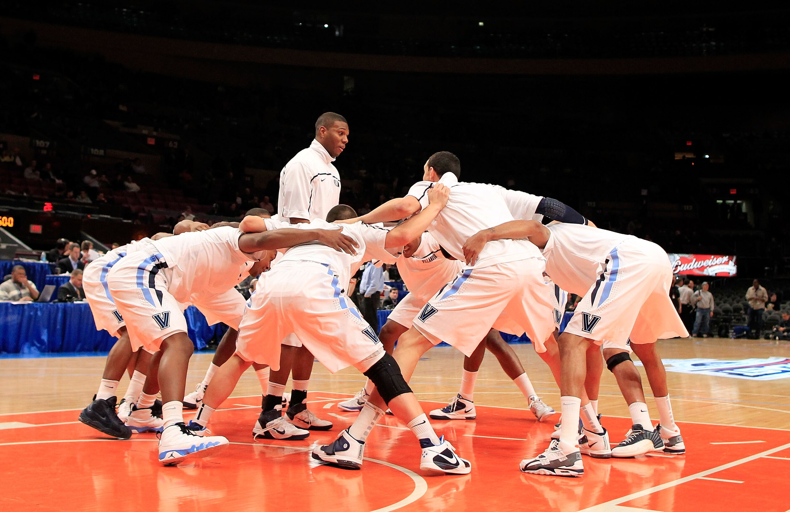 NEW YORK, NY - MARCH 08: The Villanova Wildcats warm up before their game against the South Florida Bulls during the first round of the 2011 Big East Men's Basketball Tournament presented by American Eagle Outfitters at Madison Square Garden on March 8, 2