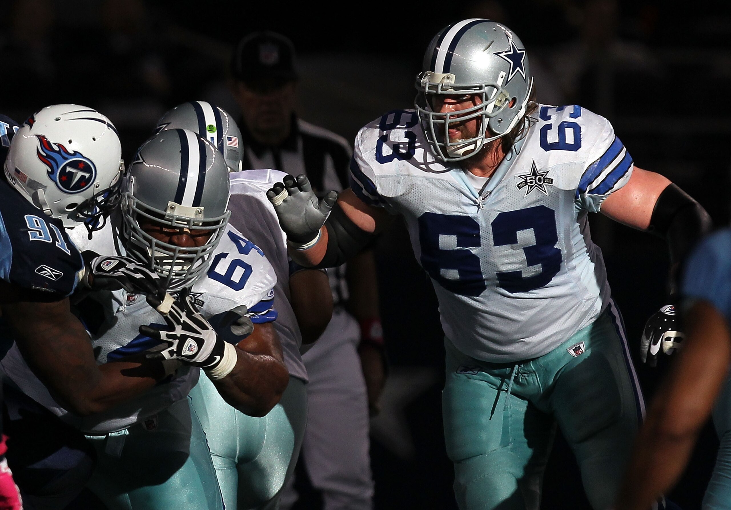 ARLINGTON, TX - OCTOBER 10:  Guard Kyle Kosier #63 of the Dallas Cowboys at Cowboys Stadium on October 10, 2010 in Arlington, Texas.  (Photo by Ronald Martinez/Getty Images)