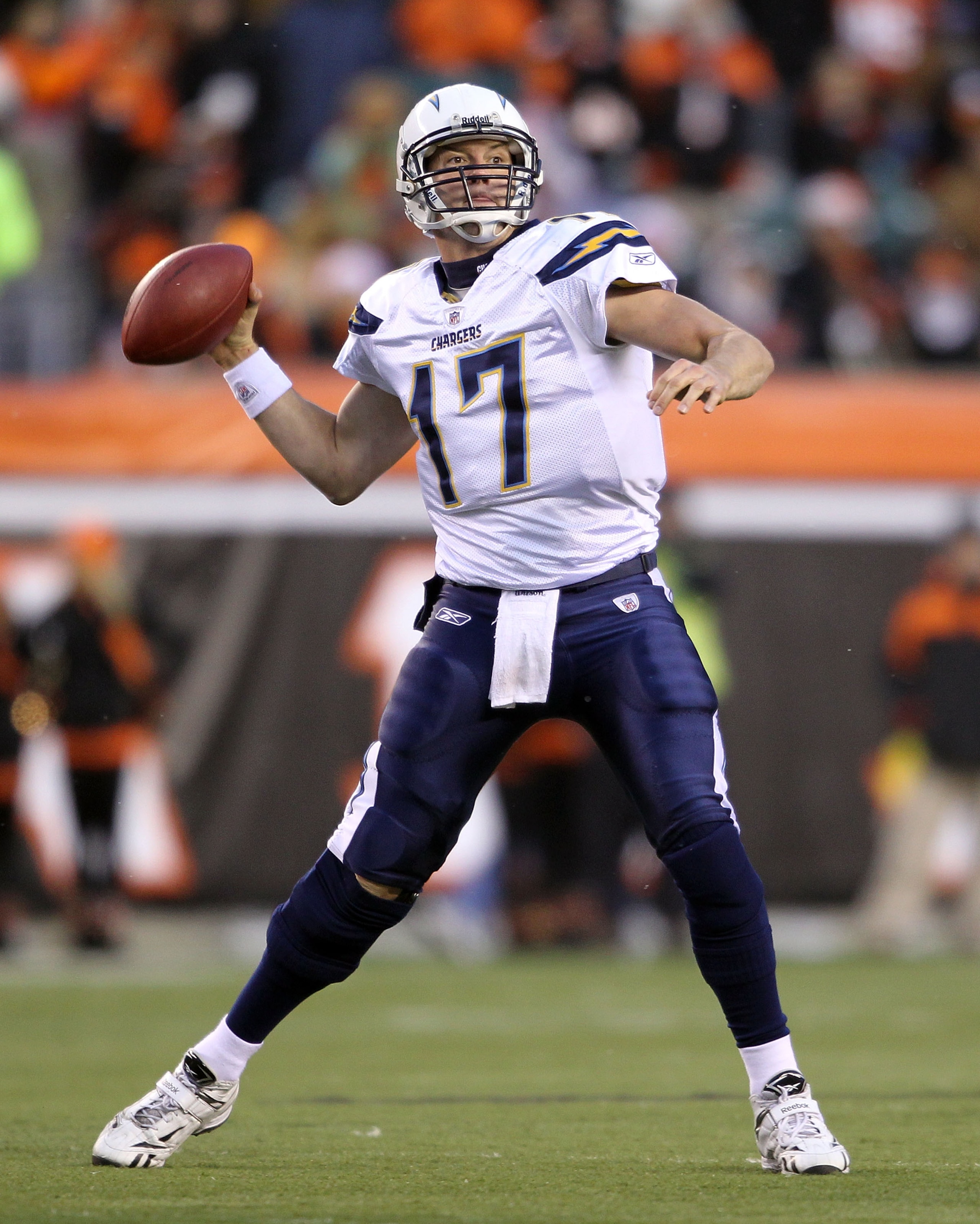 CINCINNATI - DECEMBER 26: Philip Rivers #17 of the San Diego Chargers throws a pass during the Chargers 34-20 loss to the Cincinnati Bengals in the NFL game at Paul Brown Stadium on December 26, 2010 in Cincinnati, Ohio. (Photo by Andy Lyons/Getty Imag CINCINNATI - DECEMBER 26: Philip Rivers #17 of the San Diego Chargers throws a pass during the Chargers 34-20 loss to the Cincinnati Bengals in the NFL game at Paul Brown Stadium on December 26, 2010 in Cincinnati, Ohio. (Photo by Andy Lyons/Getty Imag