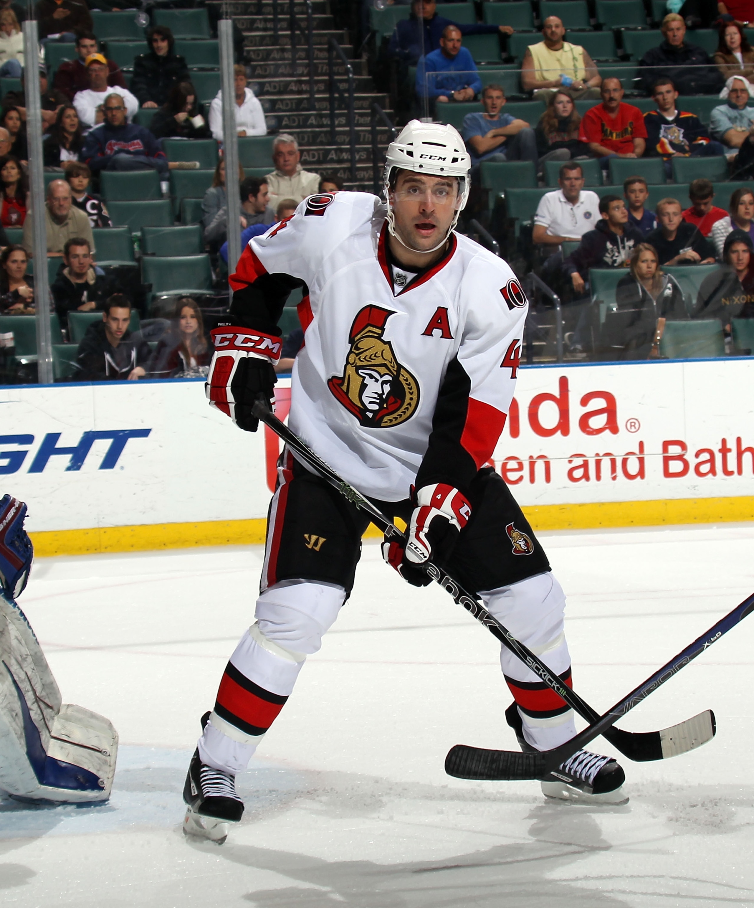 SUNRISE, FL - MARCH 10:  Chris Phillips #4 of the Ottawa Senators skates against the Florida Panthers at the BankAtlantic Center on March 10, 2011 in Sunrise, Florida.  (Photo by Bruce Bennett/Getty Images)