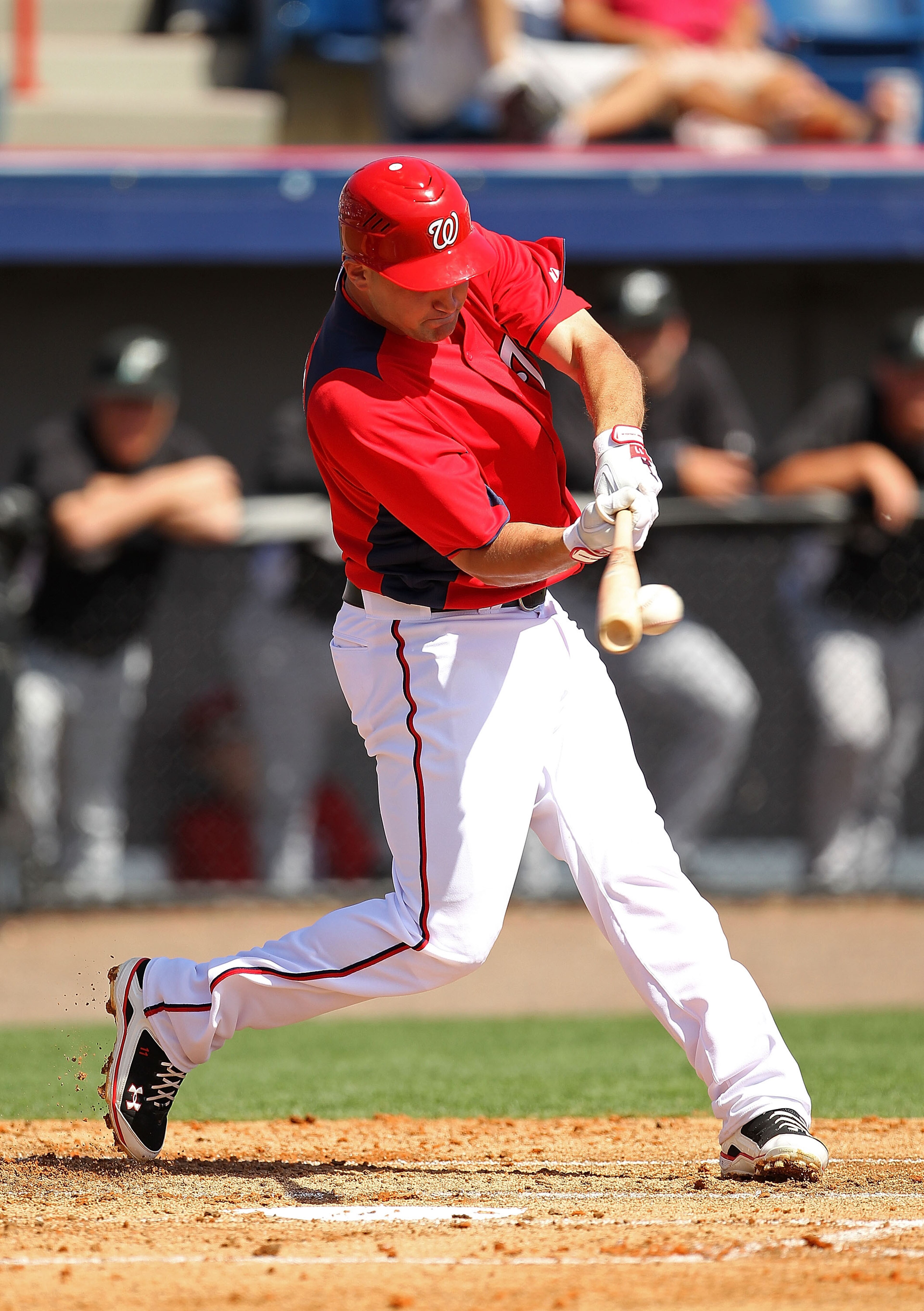 VIERA, FL - MARCH 02: Ryan Zimmerman #11 of the Washington Nationals bats during a Spring Training game against the Florida Marlinsat Space Coast Stadium on March 2, 2011 in Viera, Florida. (Photo by Mike Ehrmann/Getty Images) VIERA, FL - MARCH 02: Ryan Zimmerman #11 of the Washington Nationals bats during a Spring Training game against the Florida Marlinsat Space Coast Stadium on March 2, 2011 in Viera, Florida. (Photo by Mike Ehrmann/Getty Images)