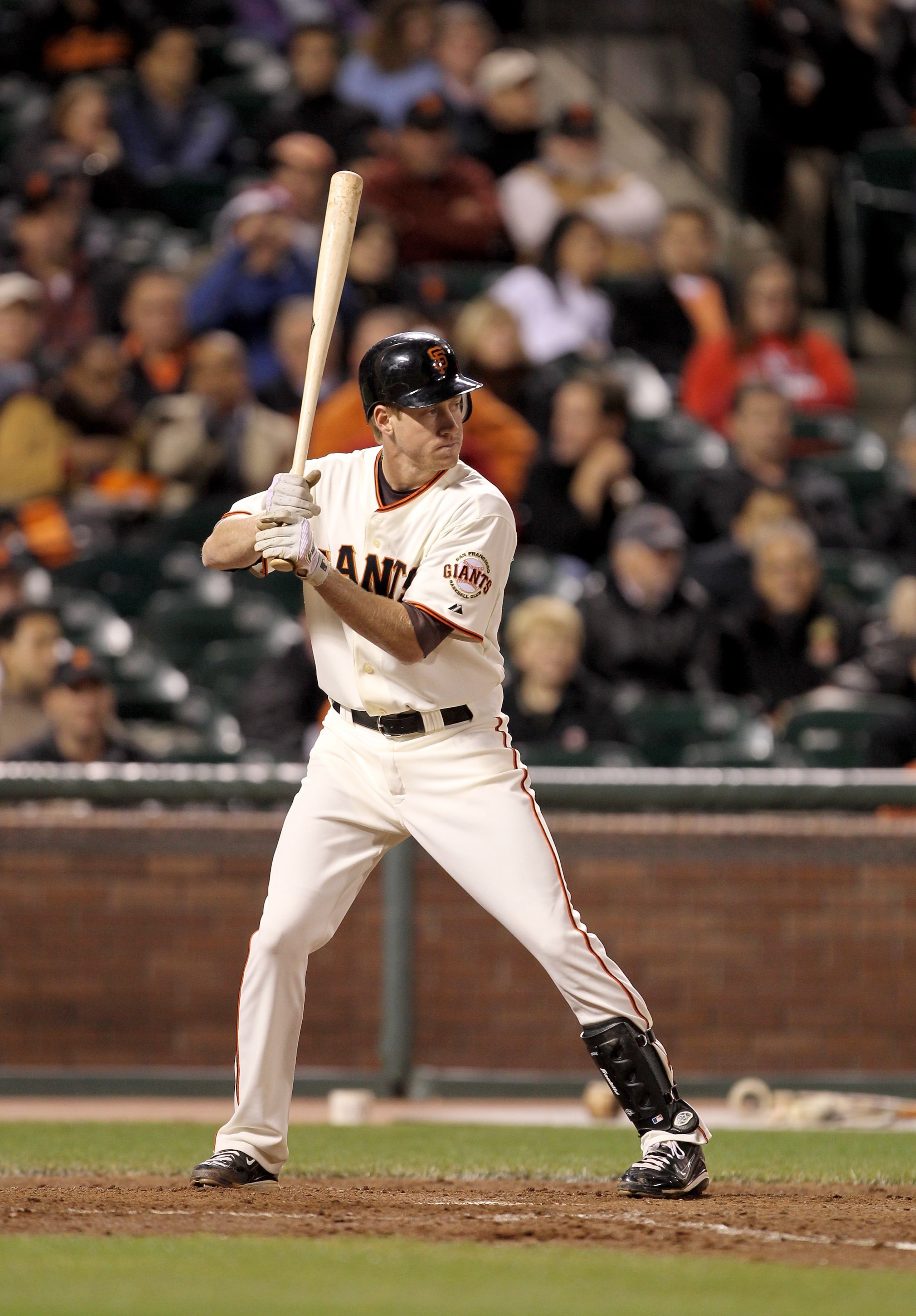 SAN FRANCISCO - APRIL 27:  Matt Downs #34 of the San Francisco Giants bats against the Philadelphia Phillies at AT&T Park on April 27, 2010 in San Francisco, California.  (Photo by Ezra Shaw/Getty Images)