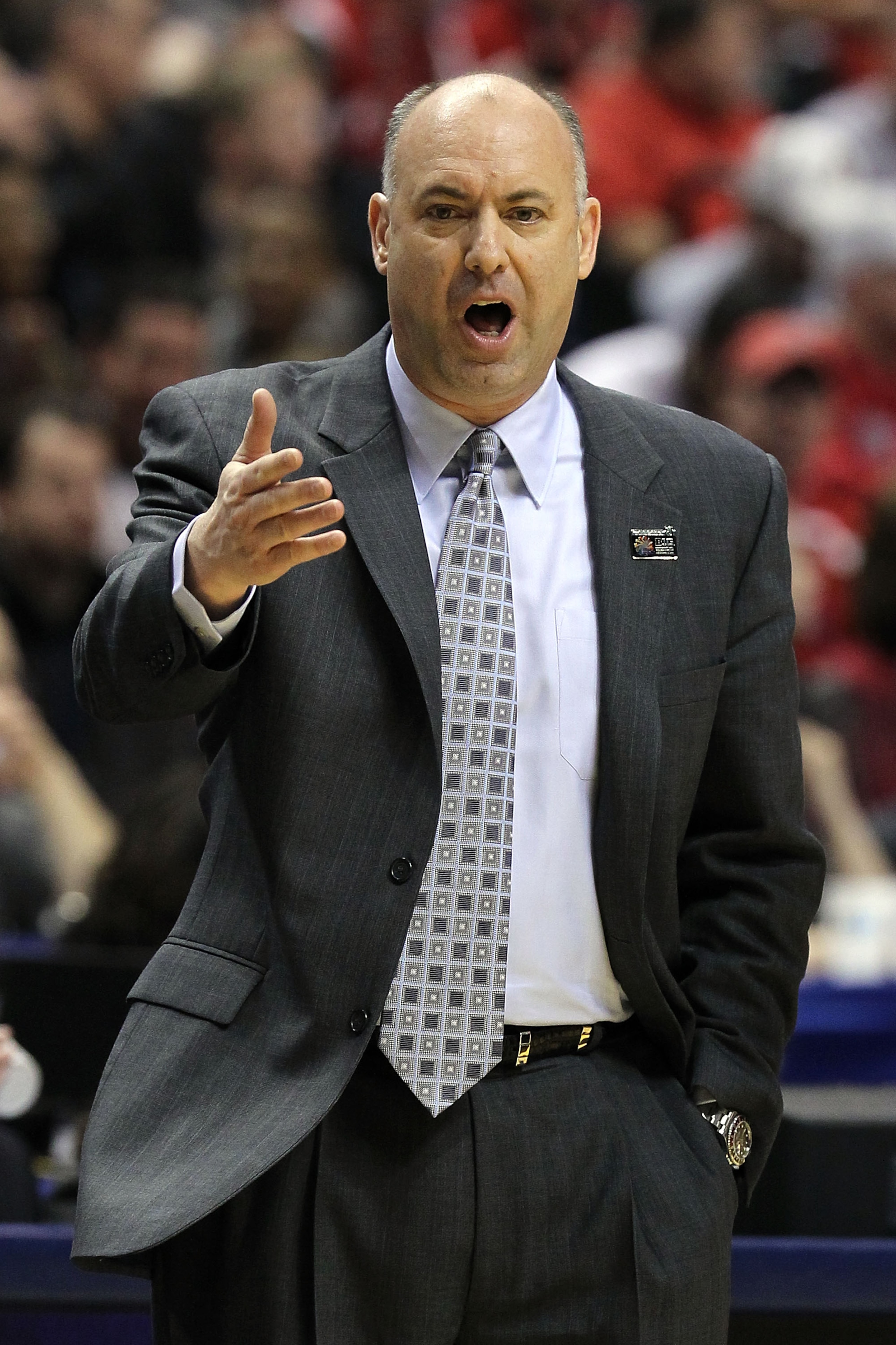 INDIANAPOLIS, IN - MARCH 13:  Head coach Ed DeChellis of the Penn State Nittany Lions reacts against the Ohio State Buckeyes during the championship game of the 2011 Big Ten Men's Basketball Tournament at Conseco Fieldhouse on March 13, 2011 in Indianapol