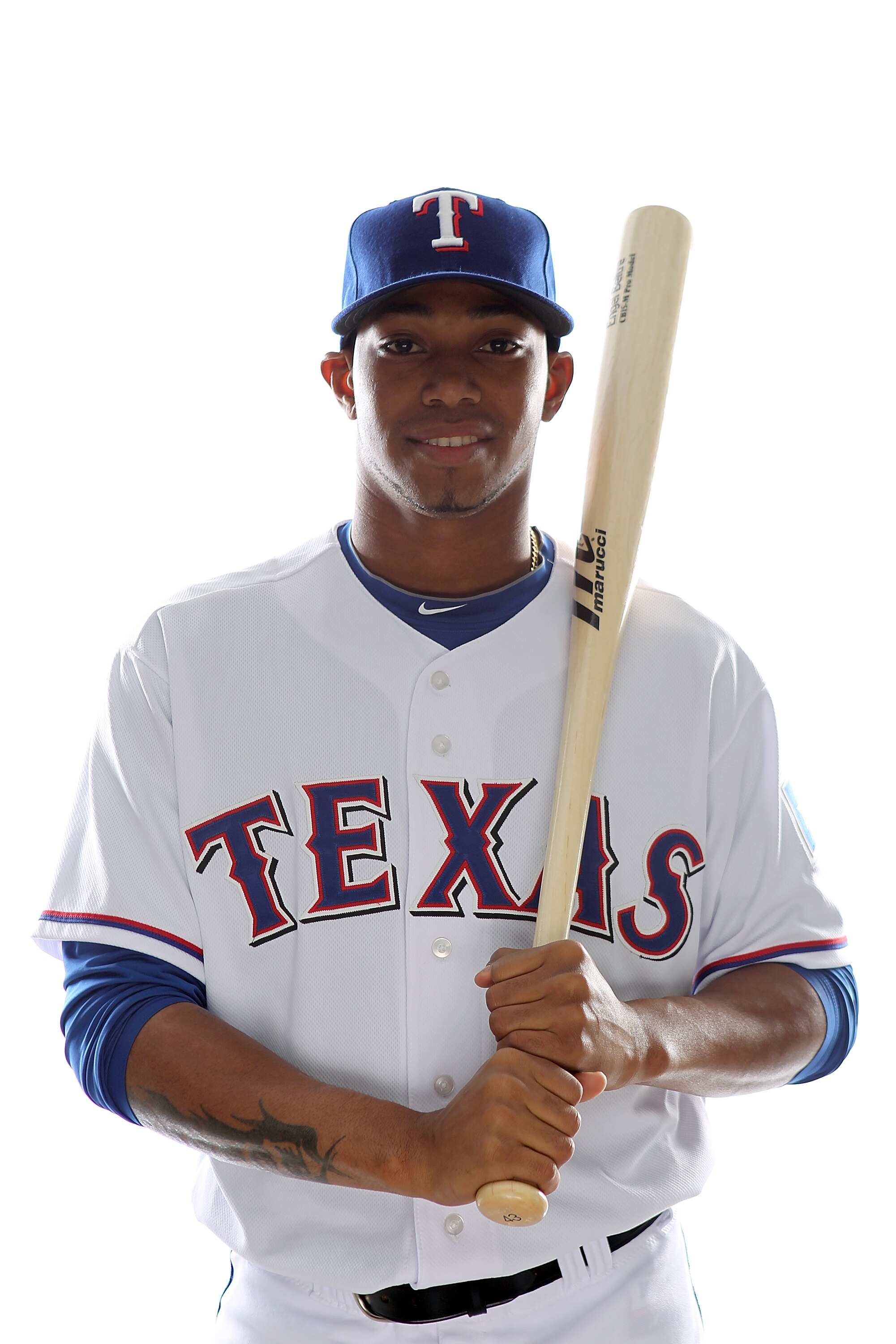 SURPRISE, AZ - FEBRUARY 25:  Engel Beltre #43 of the Texas Rangers poses for a portrait during Spring Training Media Day on February 25, 2011 at Surprise Stadium in Surprise, Arizona.  (Photo by Jonathan Ferrey/Getty Images)