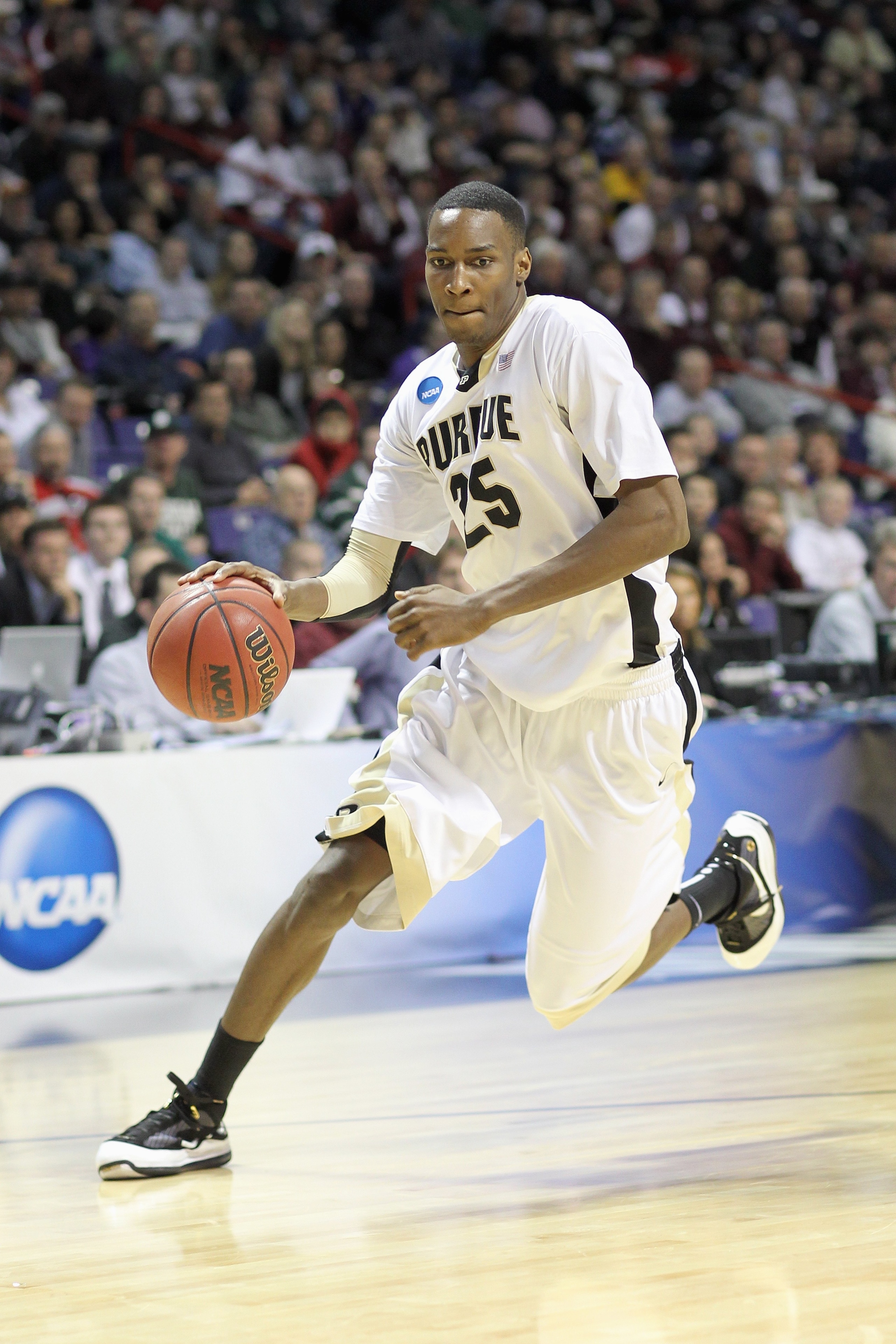 SPOKANE,WA - MARCH 21: JaJuan Johnson #25 of the Purdue Boilermakers drives the ball against the Texas A&M Aggies during the second round of the 2010 NCAA men's basketball tournament at the Spokane Arena on March 21, 2010 in Spokane, Washington. Purdue de