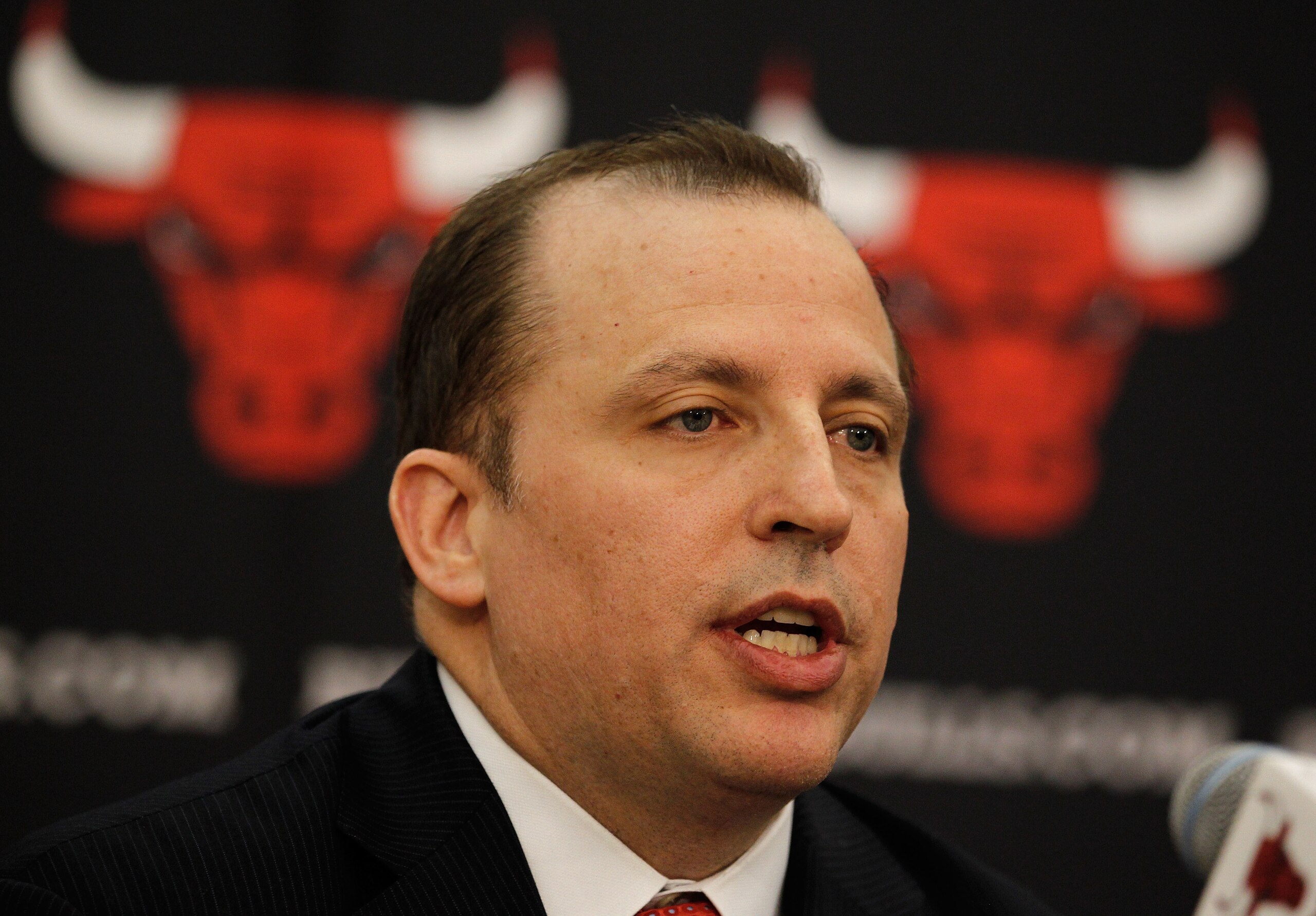 DEERFIELD, IL - JUNE 23: Tom Thibodeau, the new head coach of the Chicago Bulls, speaks during a press conference at the Berto Center practice facility on June 23, 2010 in Deerfield, Illinois. NOTE TO USER: User expressly acknowledges and agrees that, by