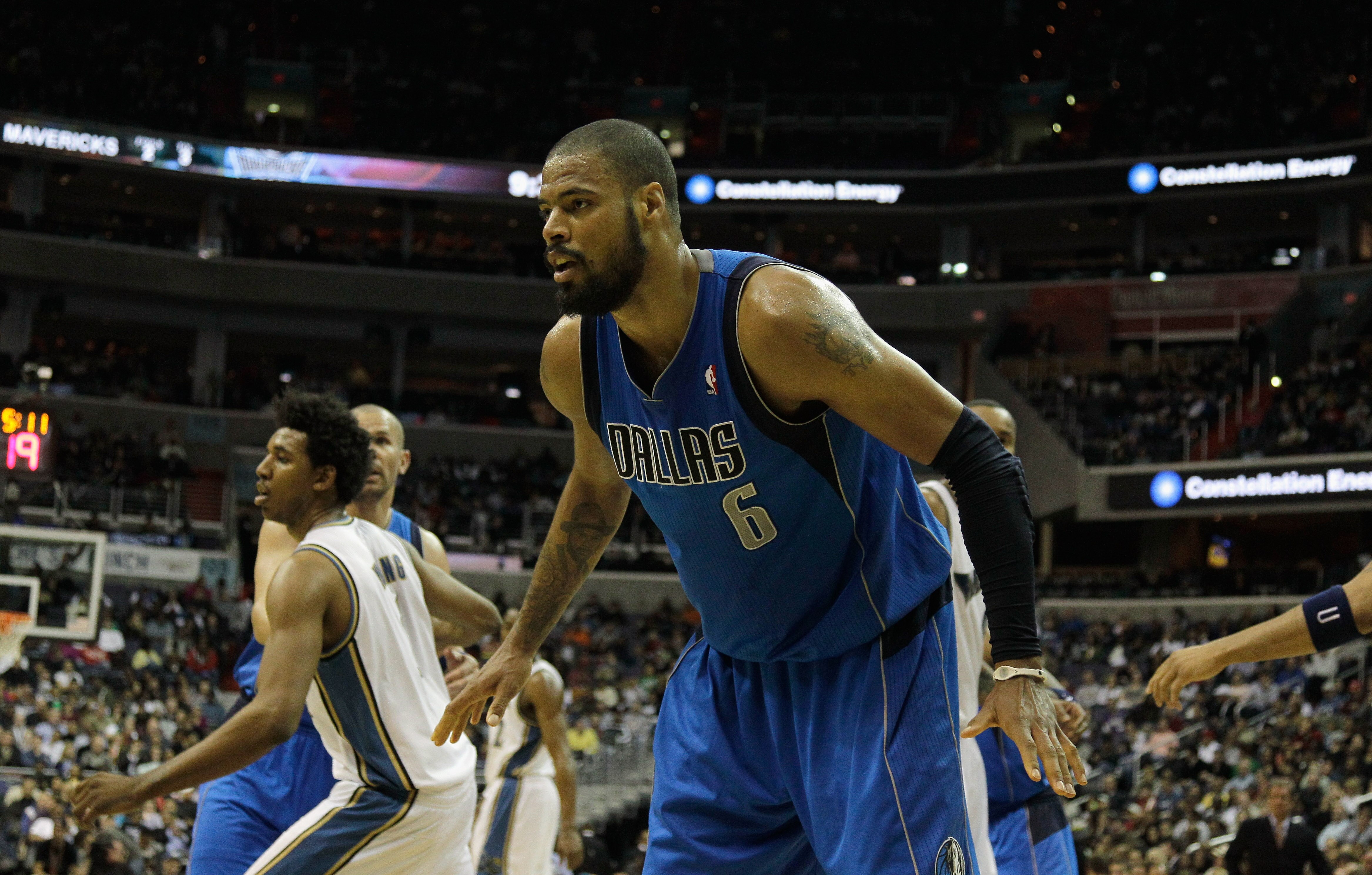 WASHINGTON, DC - FEBRUARY 26: Tyson Chandler #6 of the Dallas Mavericks against the Washington Wizards at the Verizon Center on February 26, 2011 in Washington, DC. NOTE TO USER: User expressly acknowledges and agrees that, by downloading and or using thi